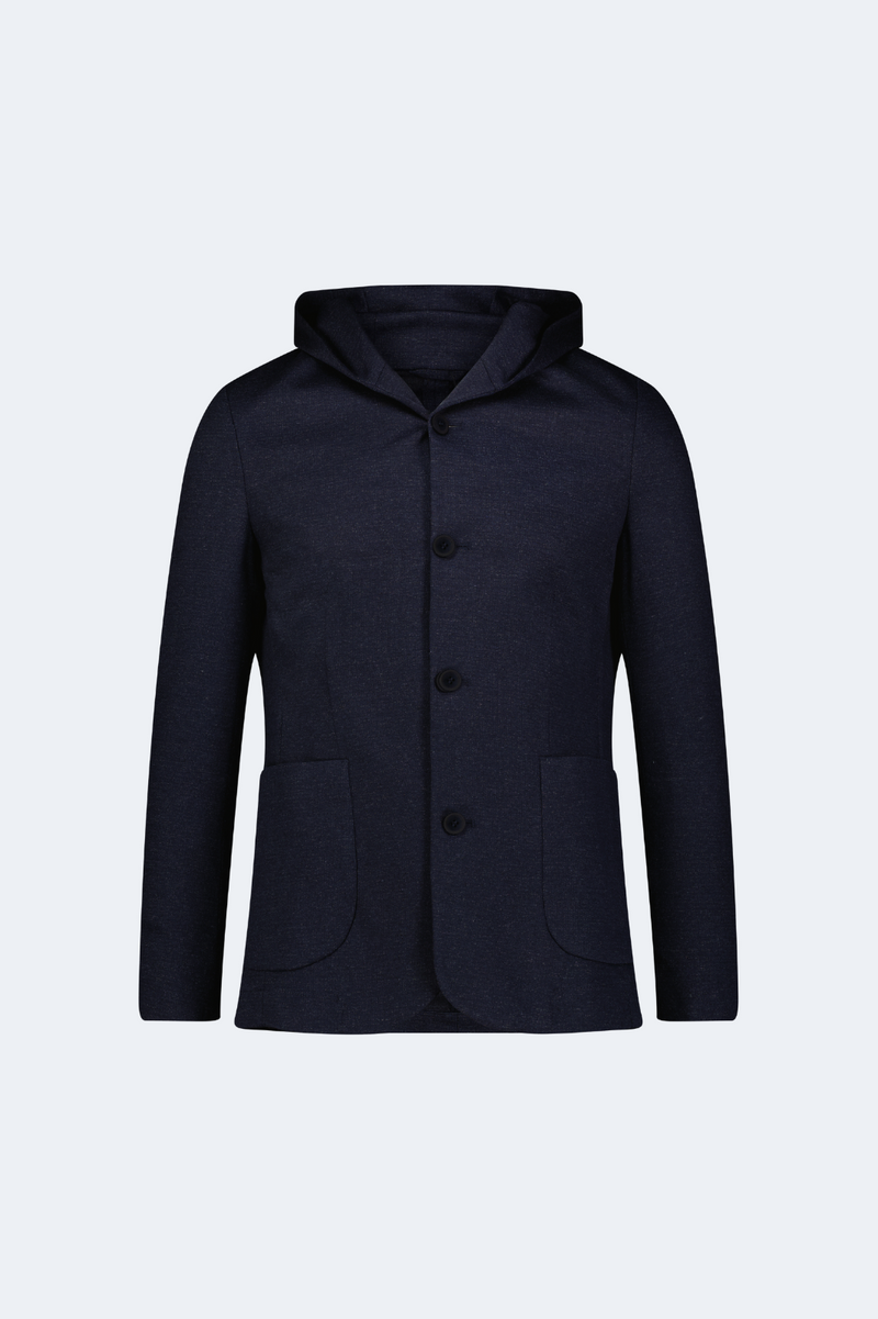 Navy with Grey Heather Knit Hooded Button Sport Coat