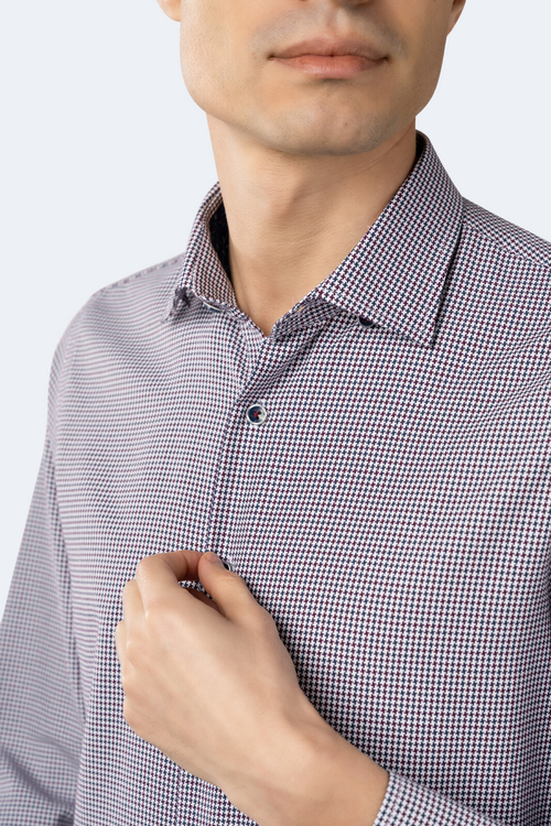 White, Navy and Red Houndstooth Jacquard Shirt