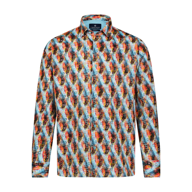Multicolor Square Print Long Sleeve Shirt