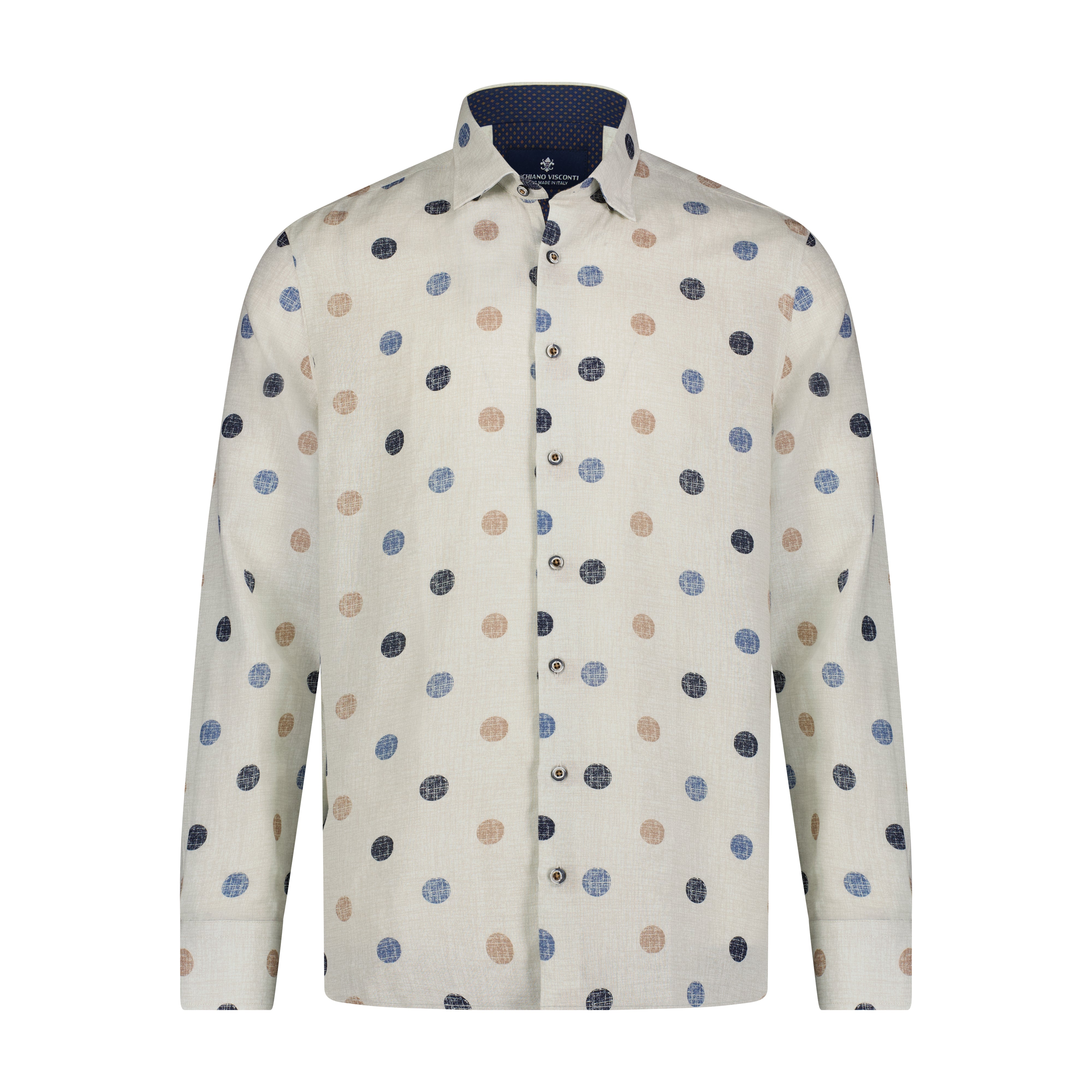 Blue, Beige, and Cream Polka Dot Print Long Sleeve Shirt Blue, Beige, and Cream Polka Dot Print Long Sleeve Shirt