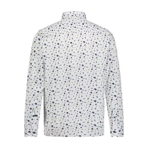 Blue, Navy, and White Hat Print Long Sleeve Shirt