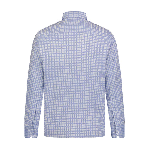 Lite Blue and Navy Small Check Print Long Sleeve Shirt