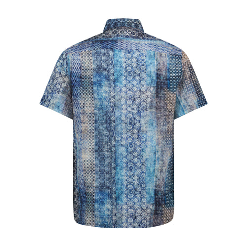 Teal and Navy Geometric Print Short Sleeve Shirt