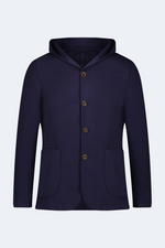 Navy Knit Hooded Button Sport Coat