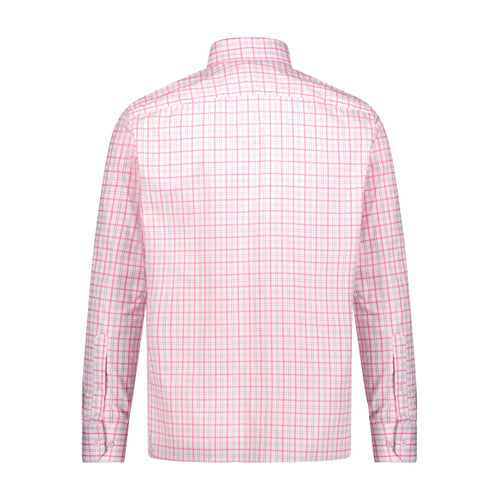 Leo Woven Dobby White Pink Check Long Sleeve Shirt