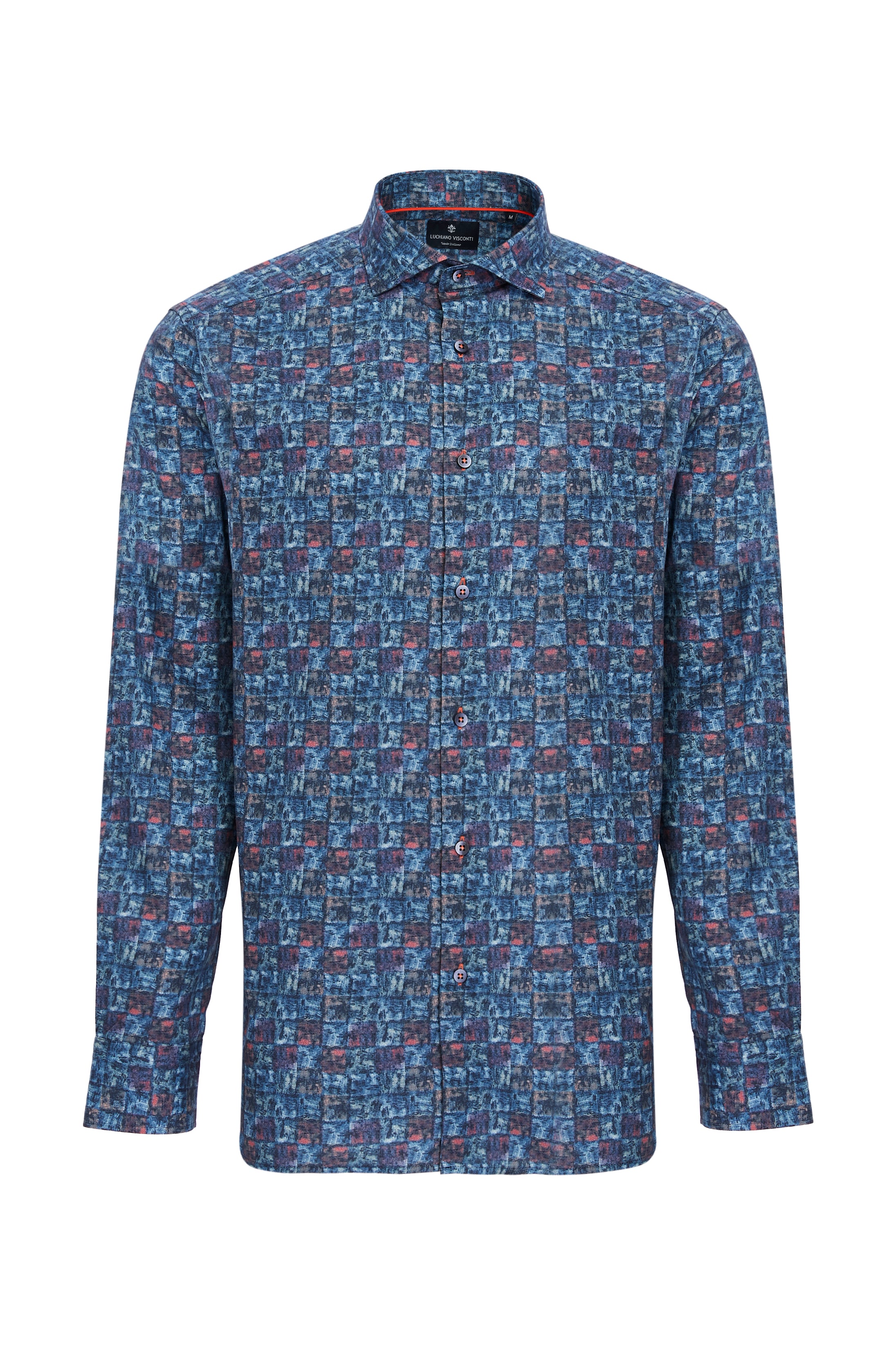 pacinoble mens long sleeve fashion luxury design print dress shirt Abstract Squares Print Shirt NVY / XXL