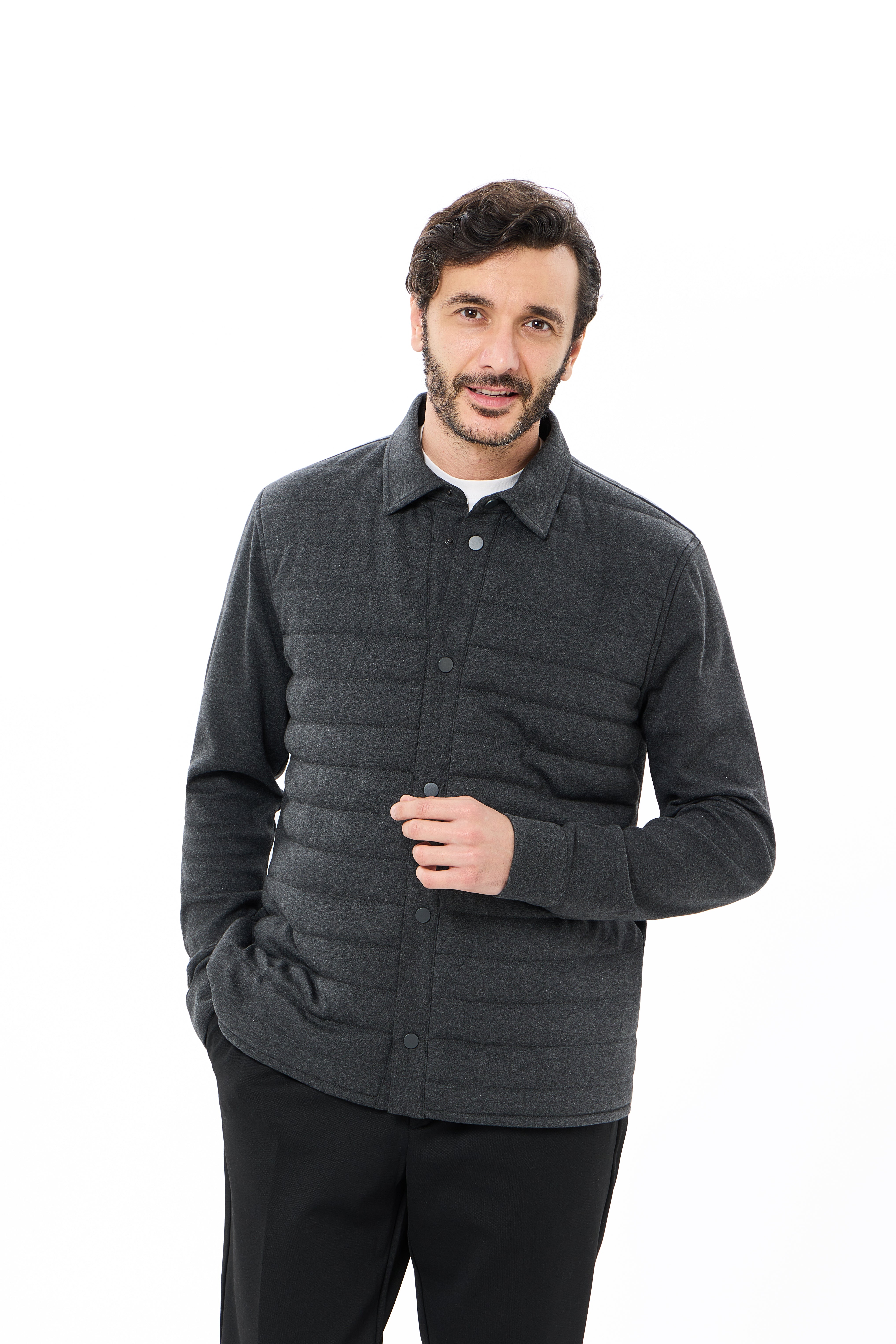 Charcoal Quilted Jersey Knit Jacket