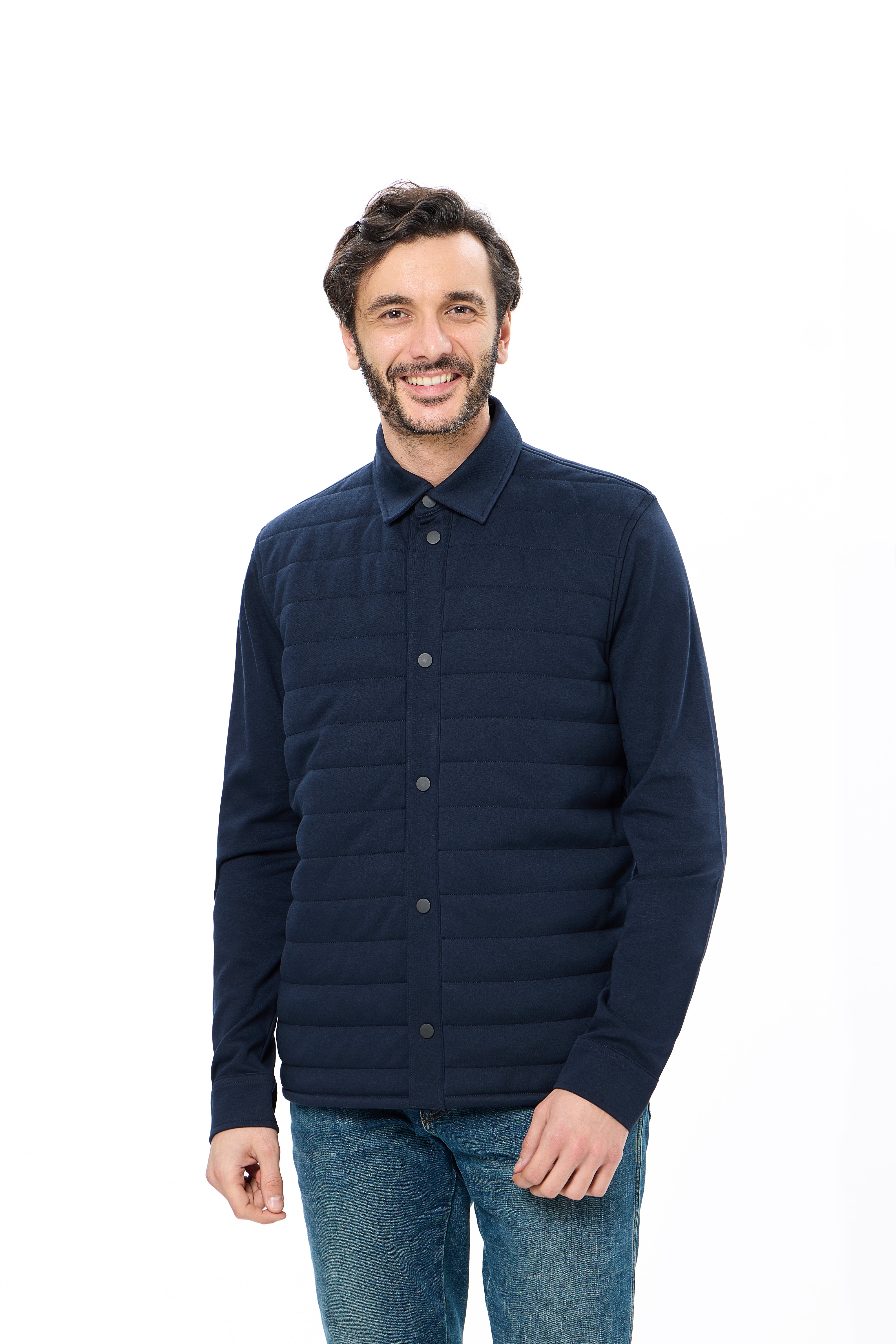 Navy Quilted Jersey Knit Jacket