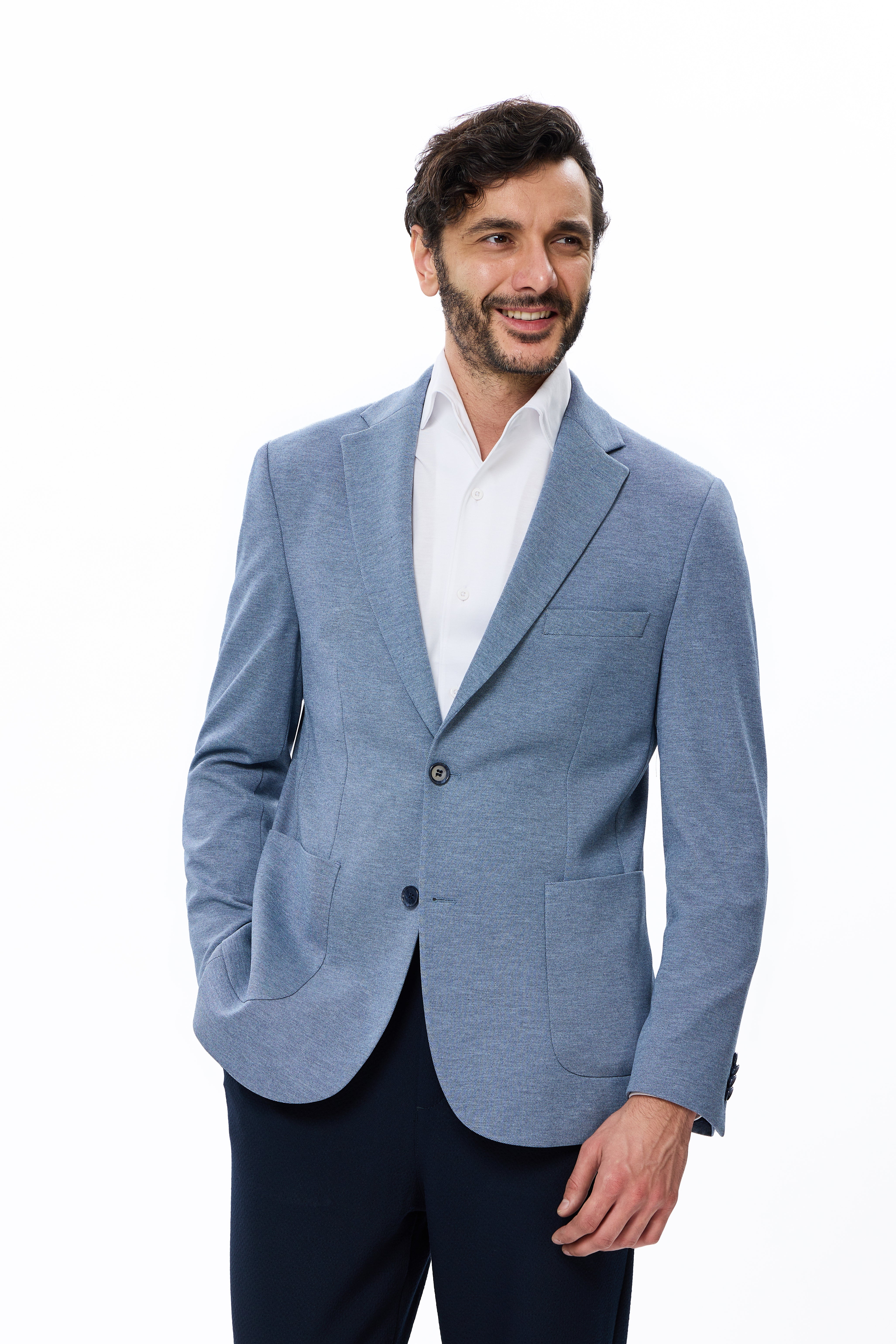 Indigo Piqué Dobby Knit Jacket