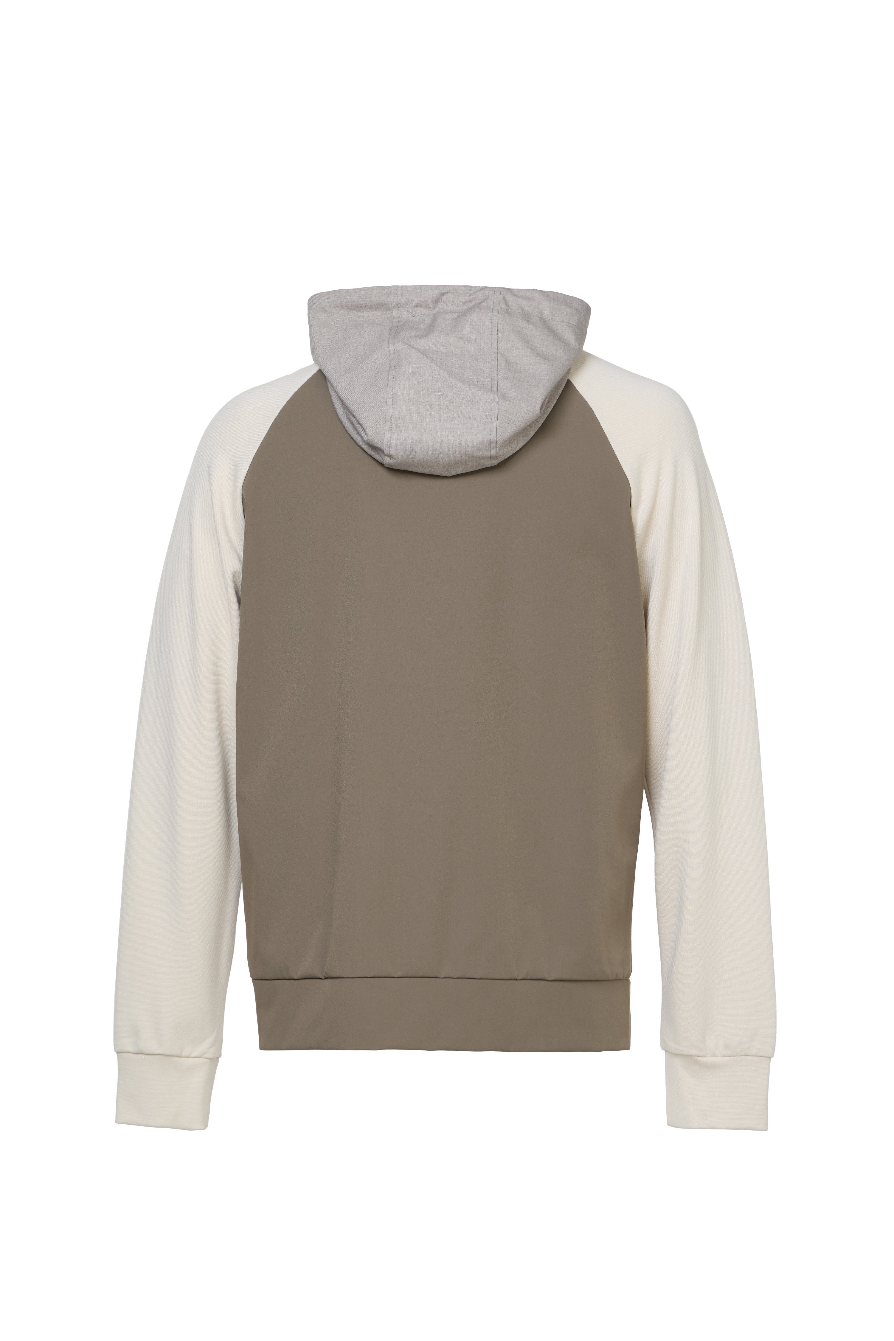 Taupe Full Zip Hoodie with Double Faced Interlock Sleeves