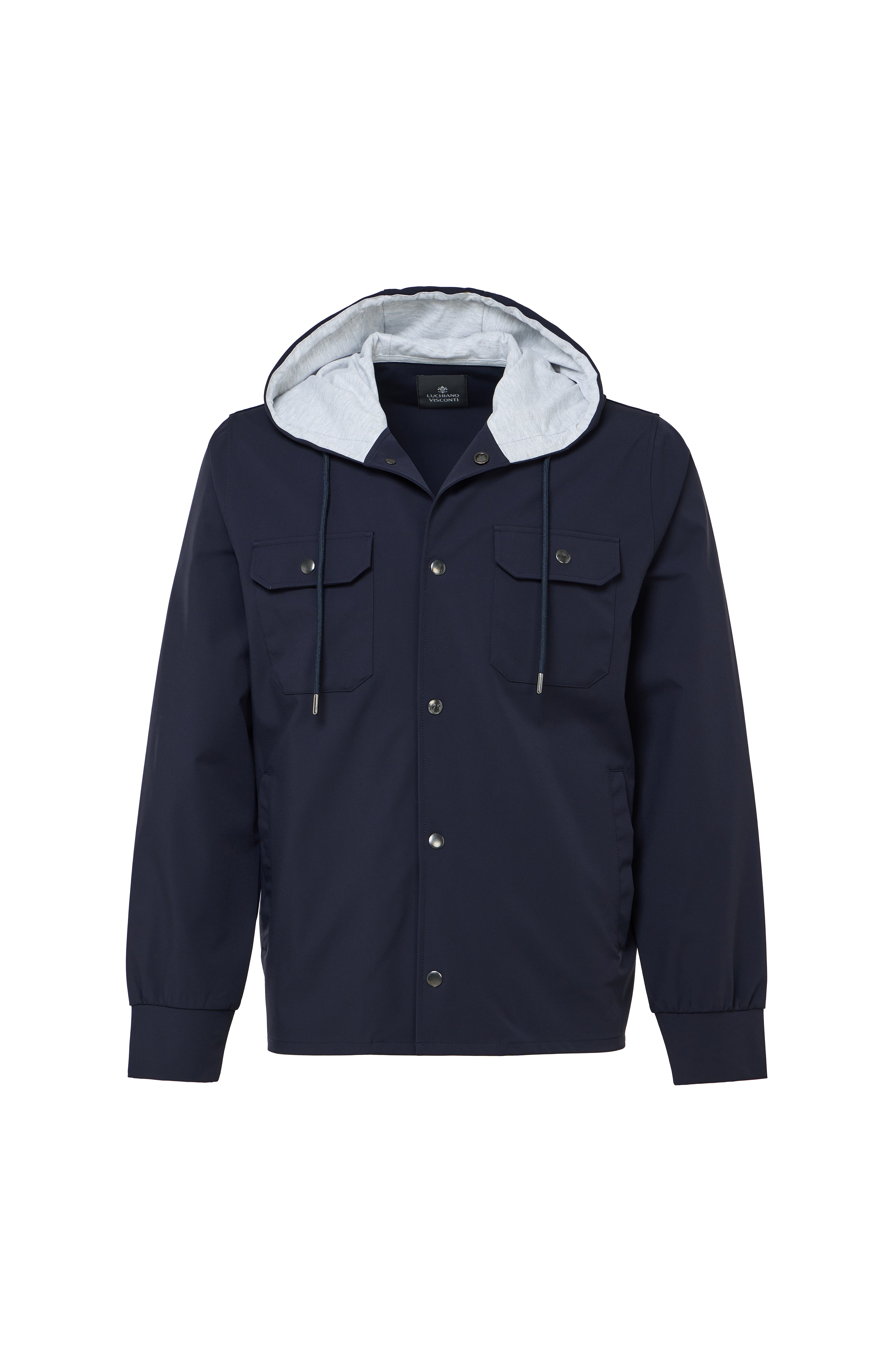 Navy Snap Overshirt with Technical Hoodie