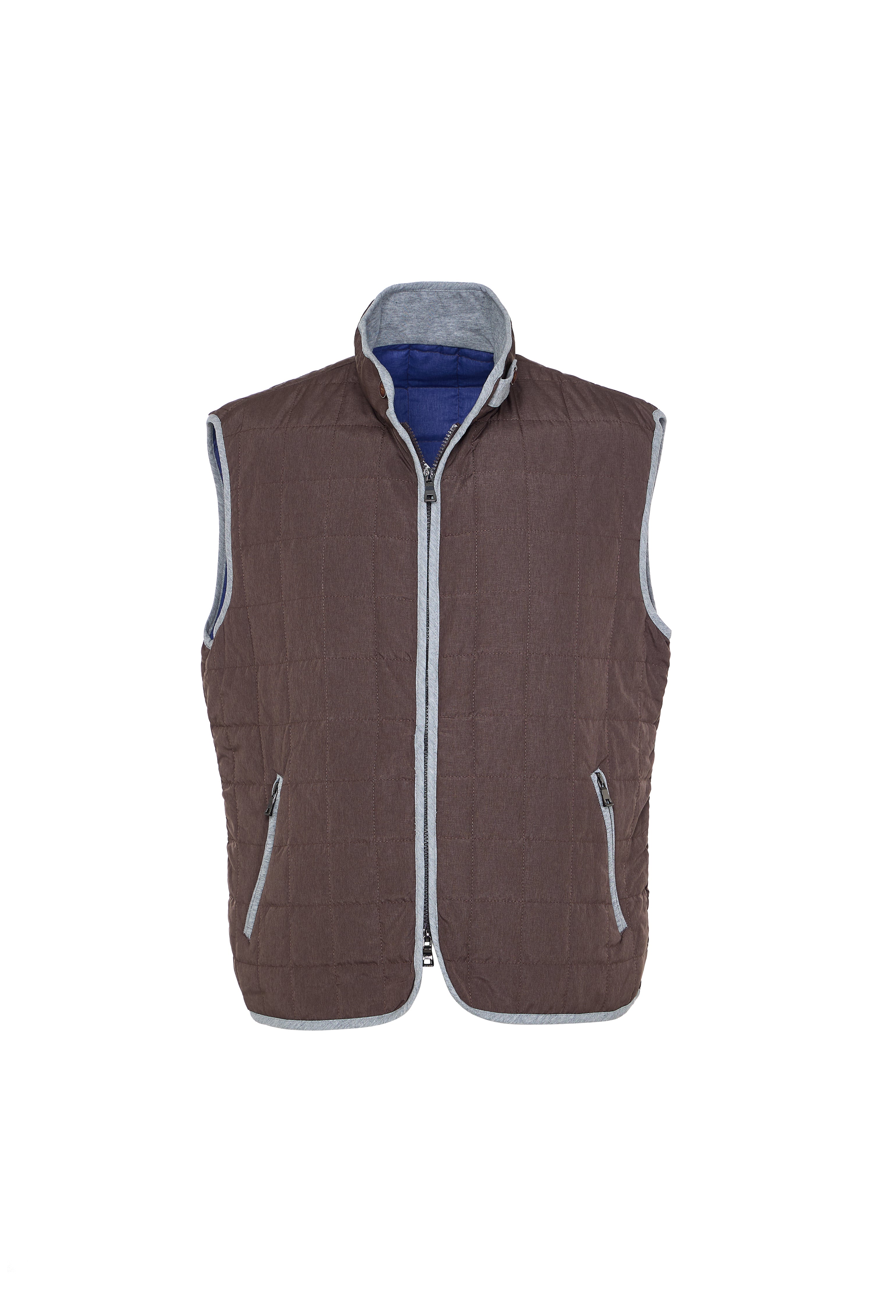 Brown Double Zip Quilted Performance Vest