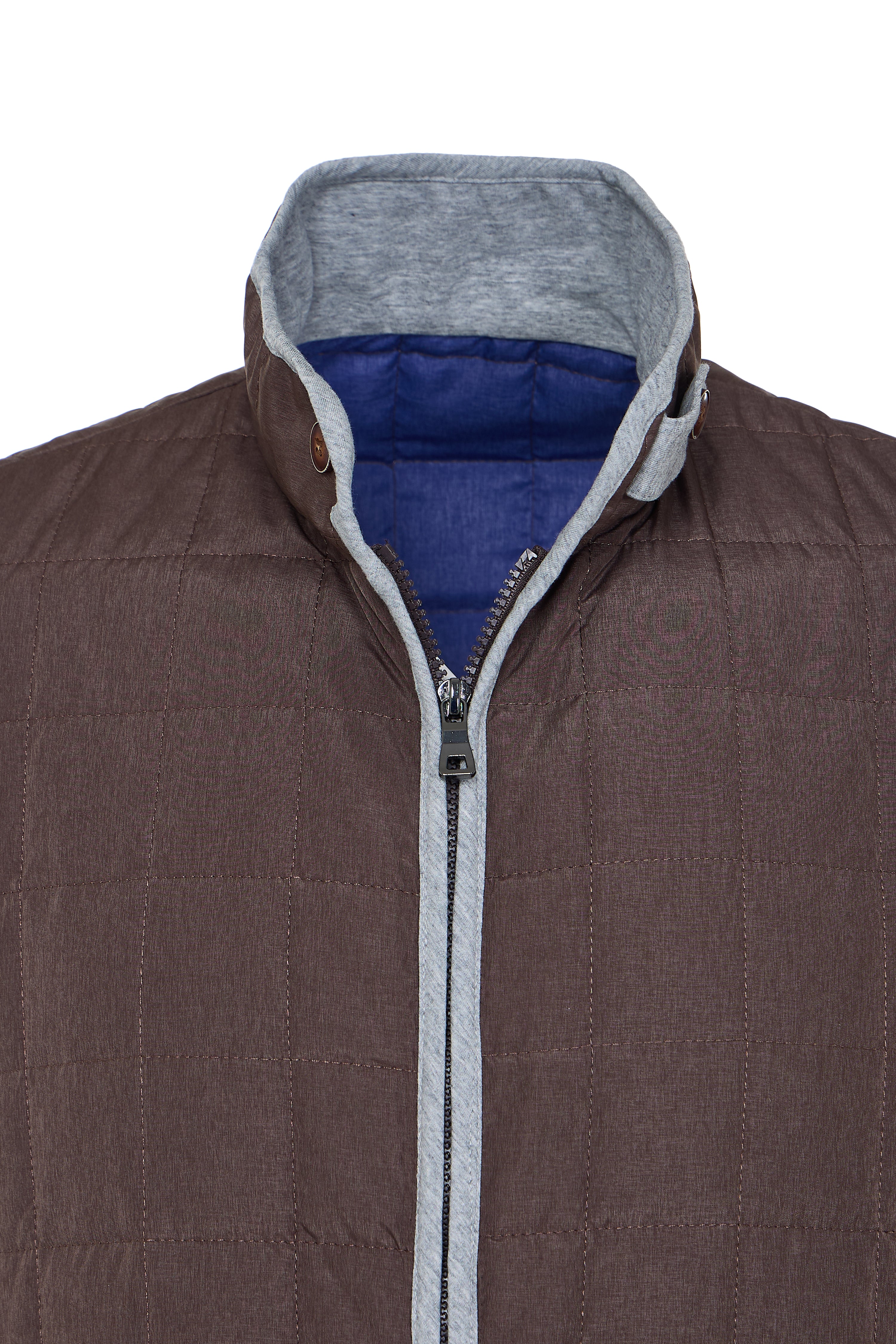Brown Double Zip Quilted Performance Vest
