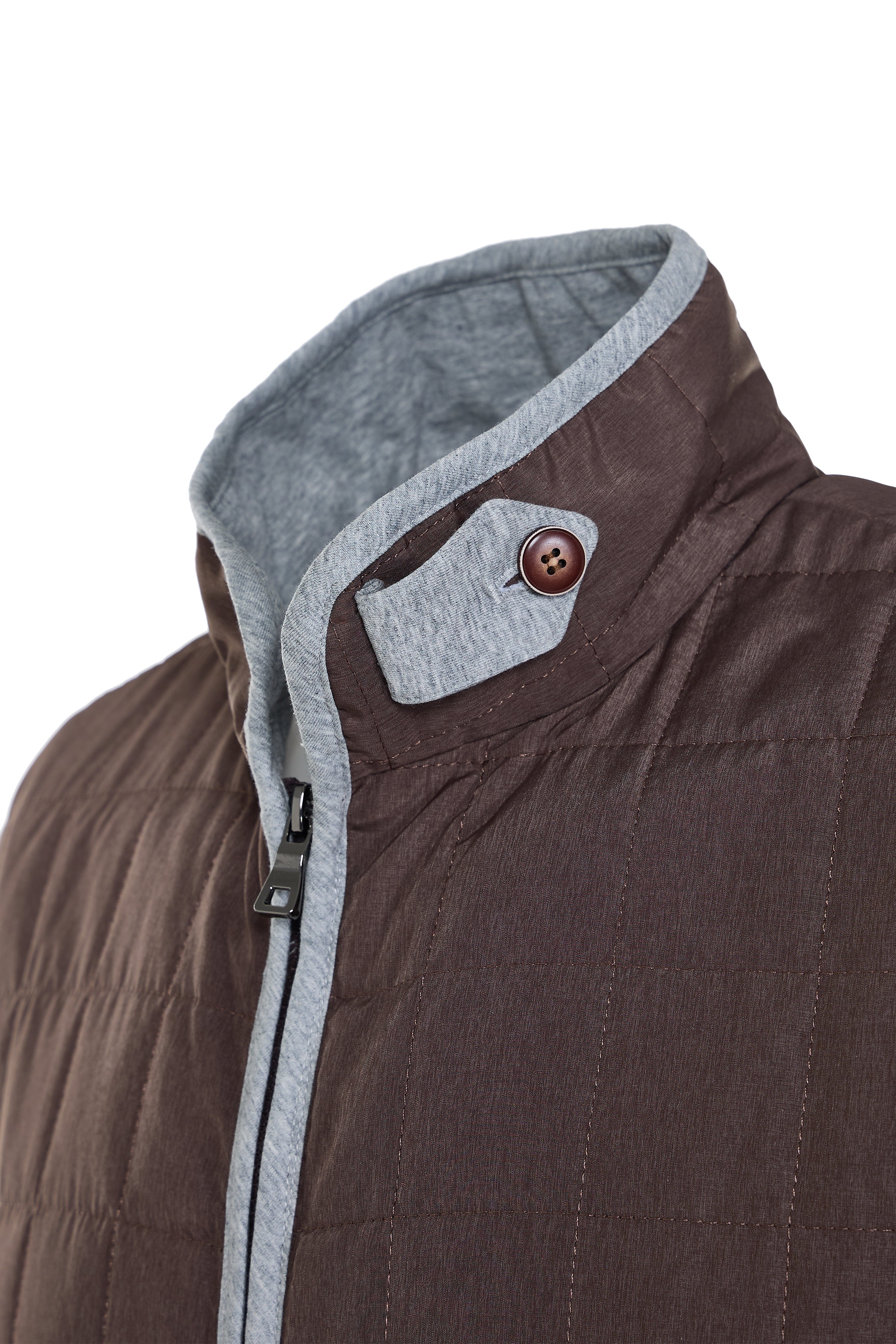 Brown Double Zip Quilted Performance Vest