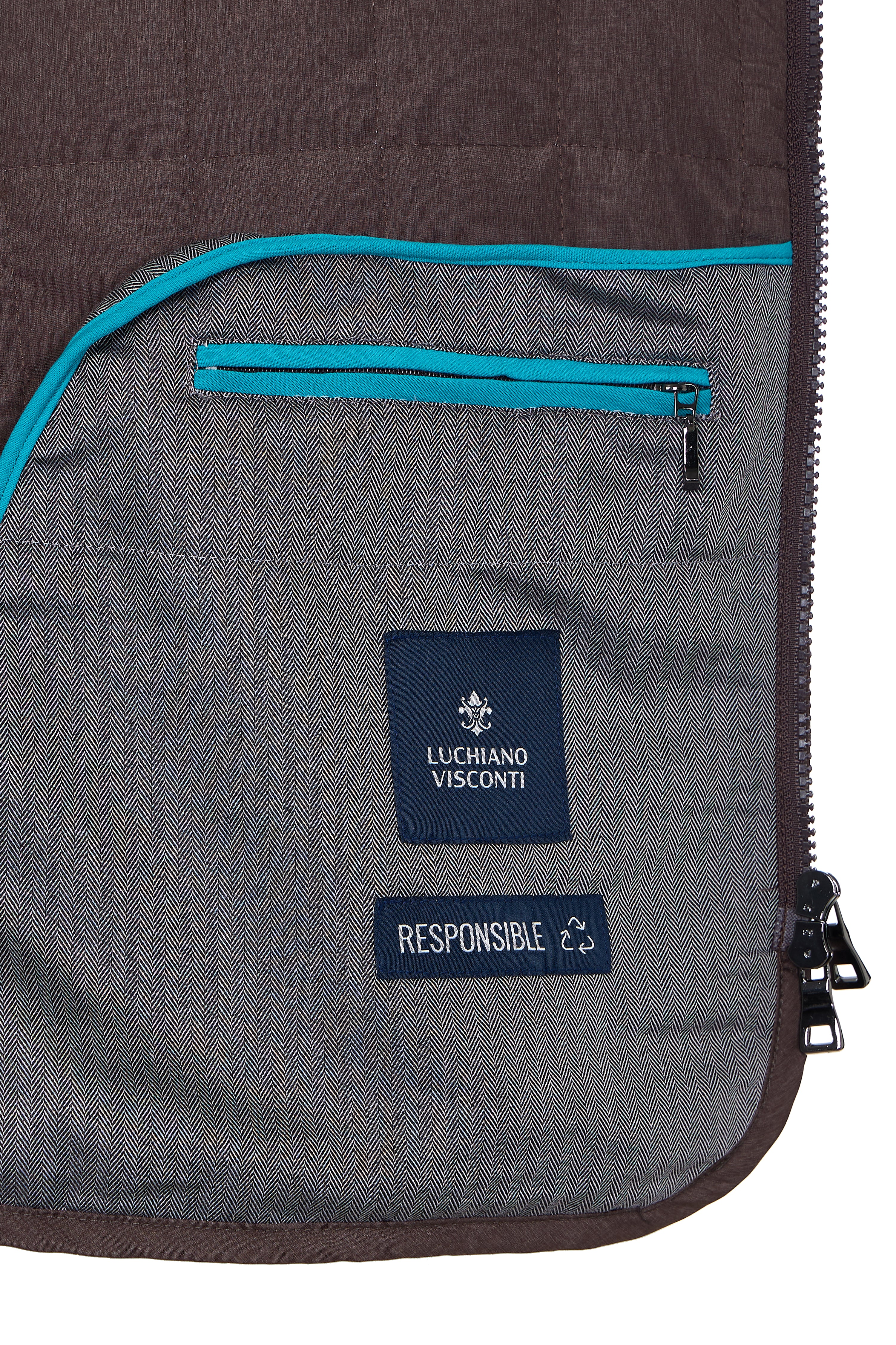 Melange Brown Double Zip Quilted Performance Vest