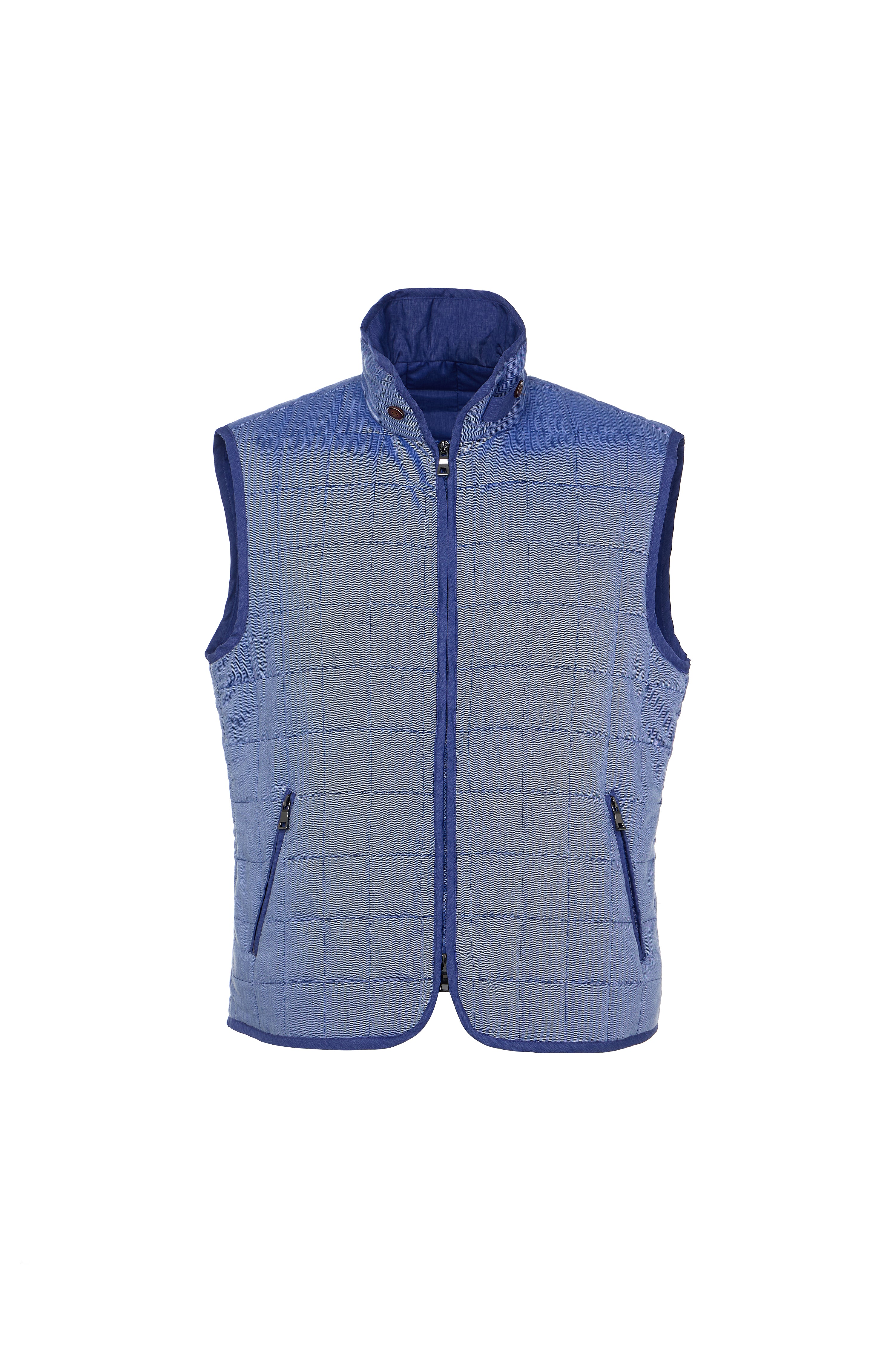 Melange Navy Double Zip Quilted Performance Vest