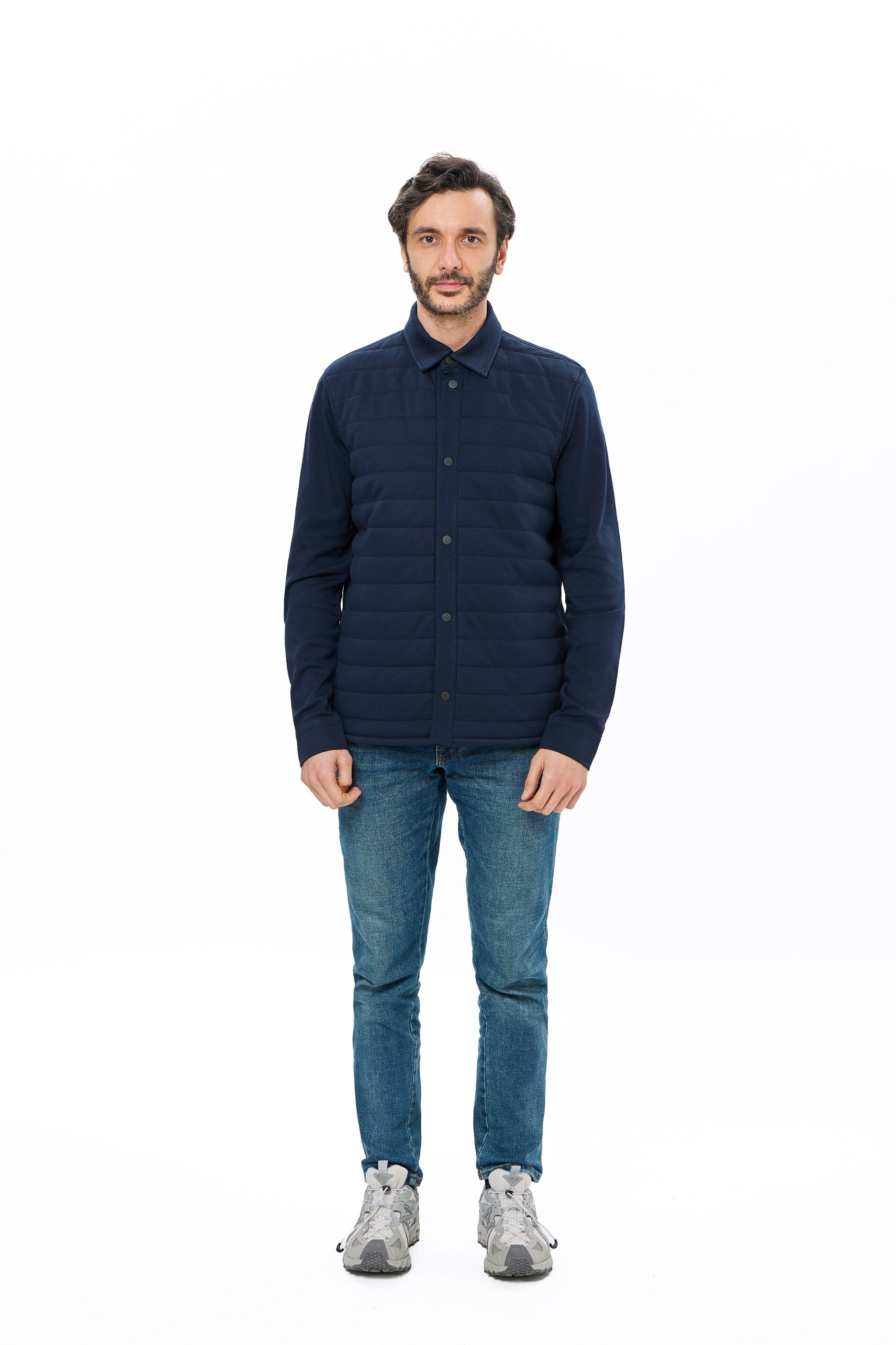 Navy Quilted Jersey Knit Jacket