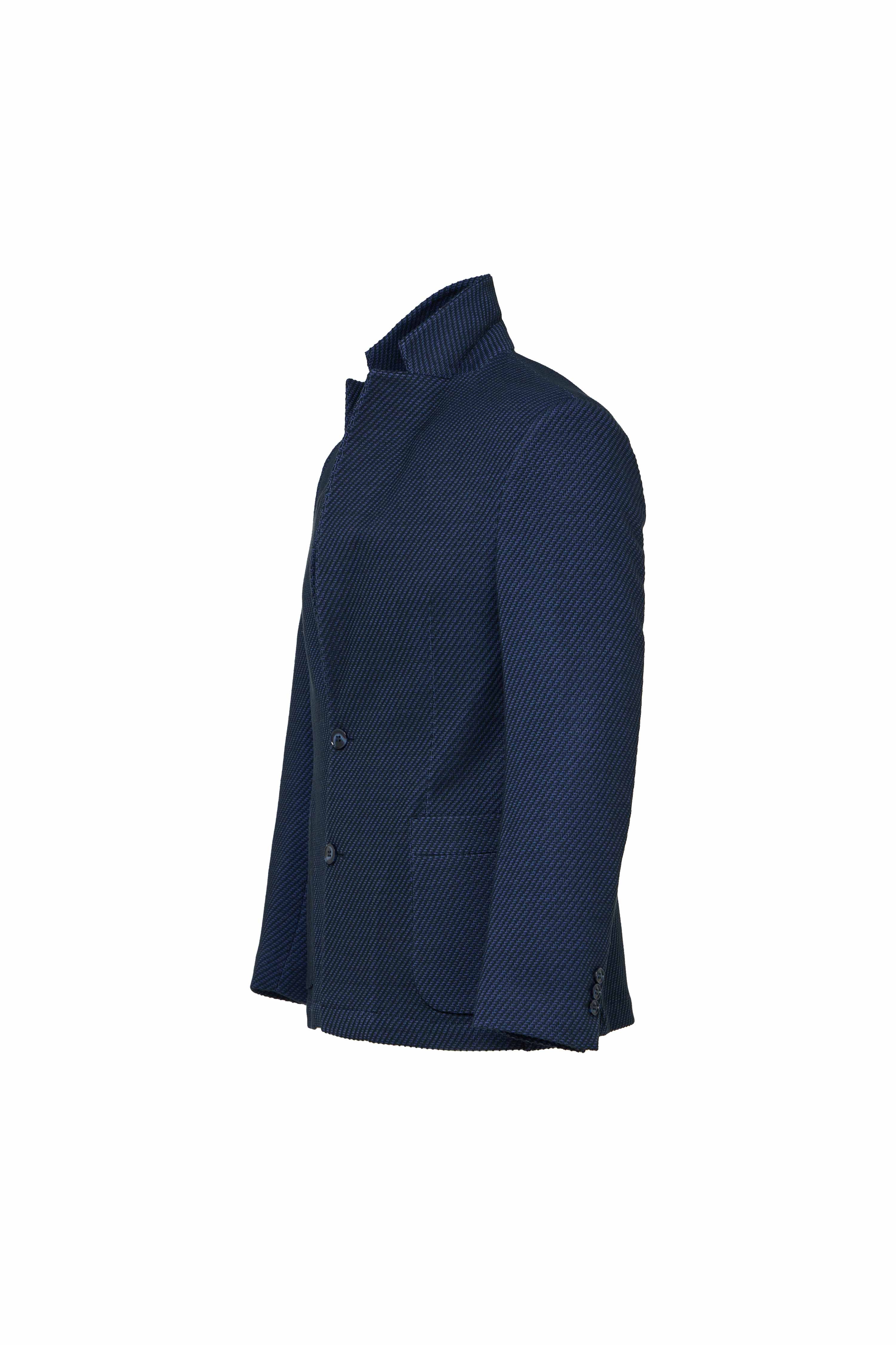 Indigo Raised Diagonal Dobby Jacquard Knit Jacket