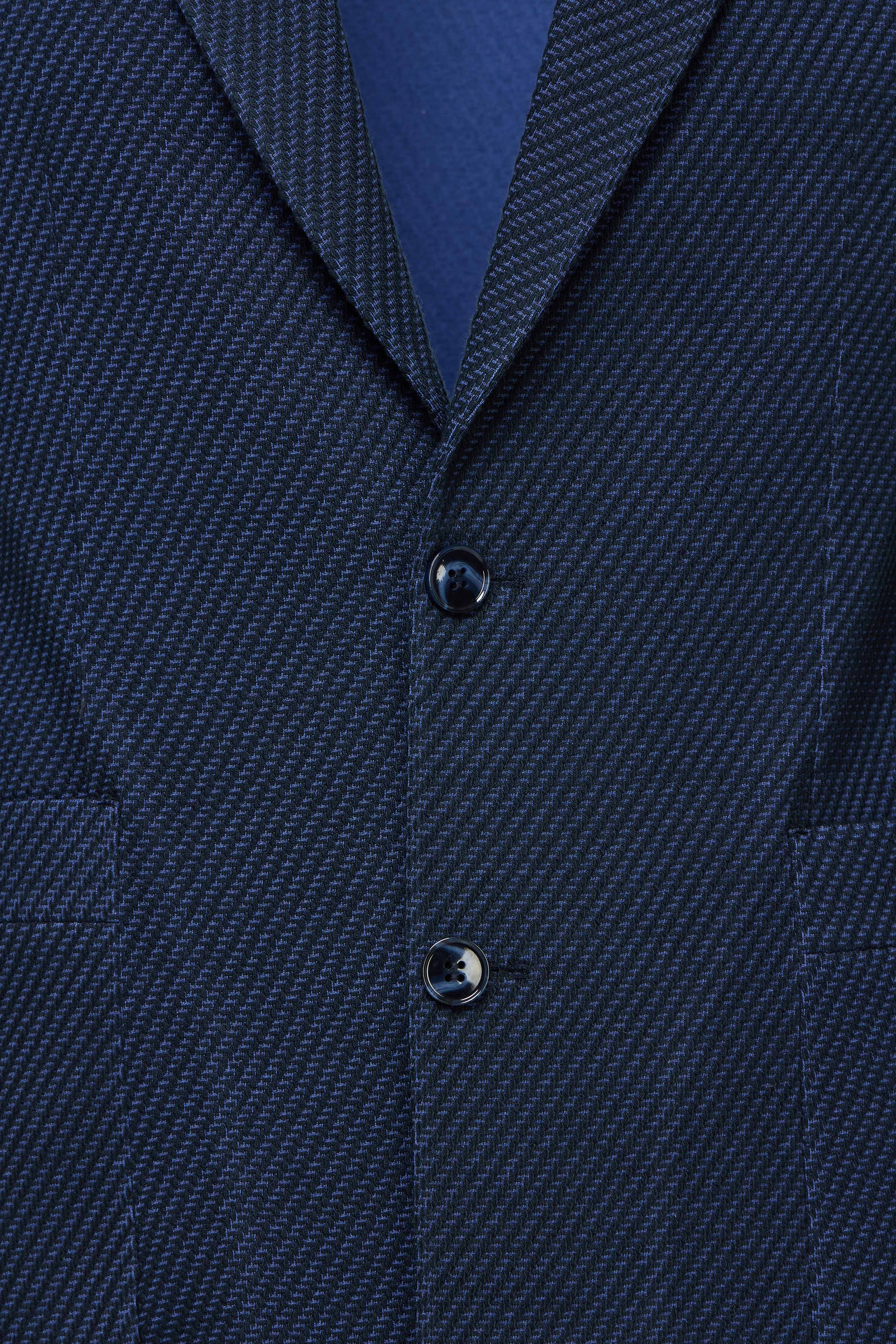 Indigo Raised Diagonal Dobby Jacquard Knit Jacket