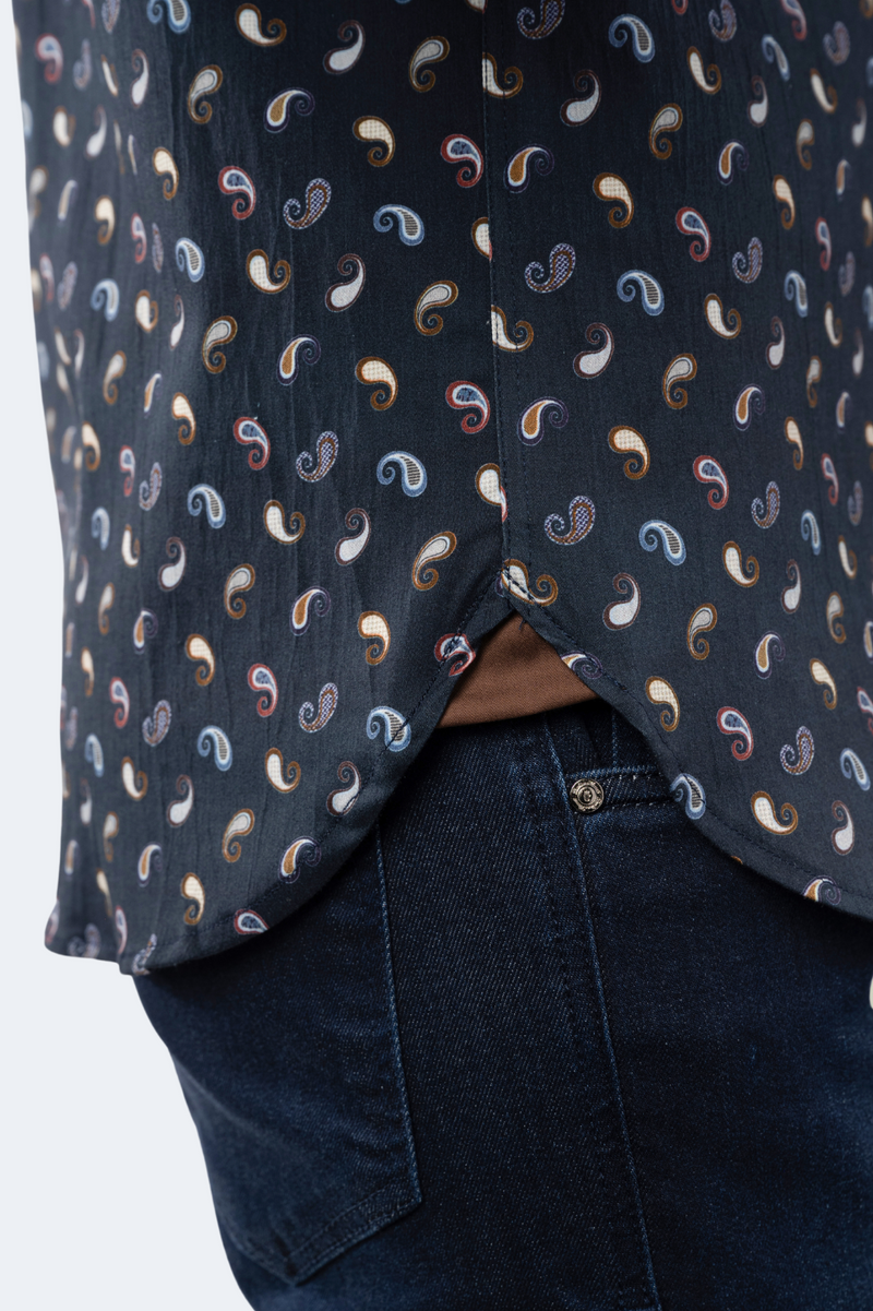 Navy with Brown, Beige and Light Blue Paisley Shirt