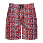Red and Blue Electronic Print Swim Trunks