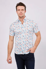 Max Colton Blue & Orange Coral & Fish Short Sleeve Shirt
