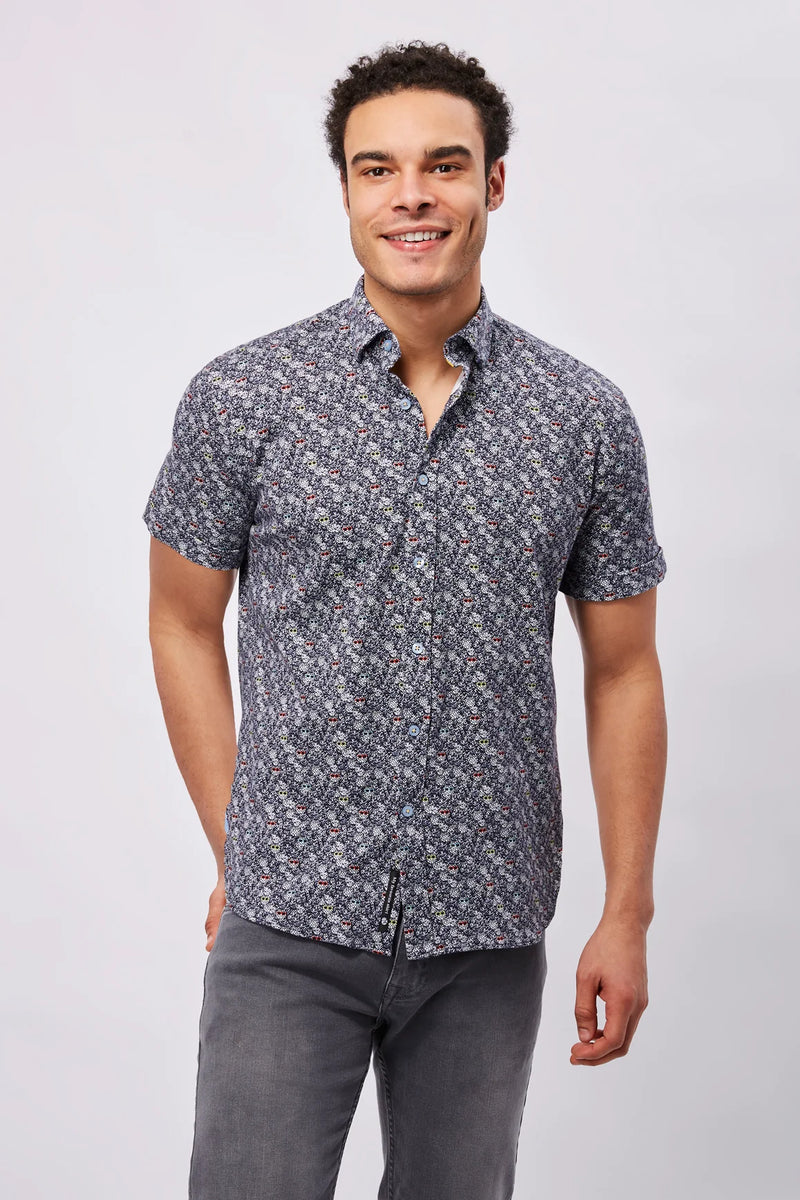 Max Colton Navy & White Pineapples with Sunglasses Short Sleeve Shirt