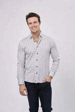 Max Colton White with Navy Diamonds & Red Dots Long Sleeve Shirt