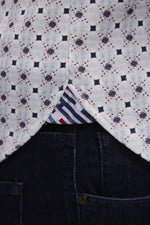 Max Colton White with Navy Diamonds & Red Dots Long Sleeve Shirt