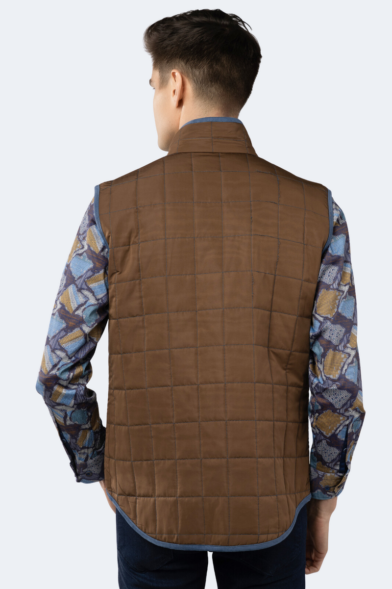 Brown Quilted Zip Up Vest