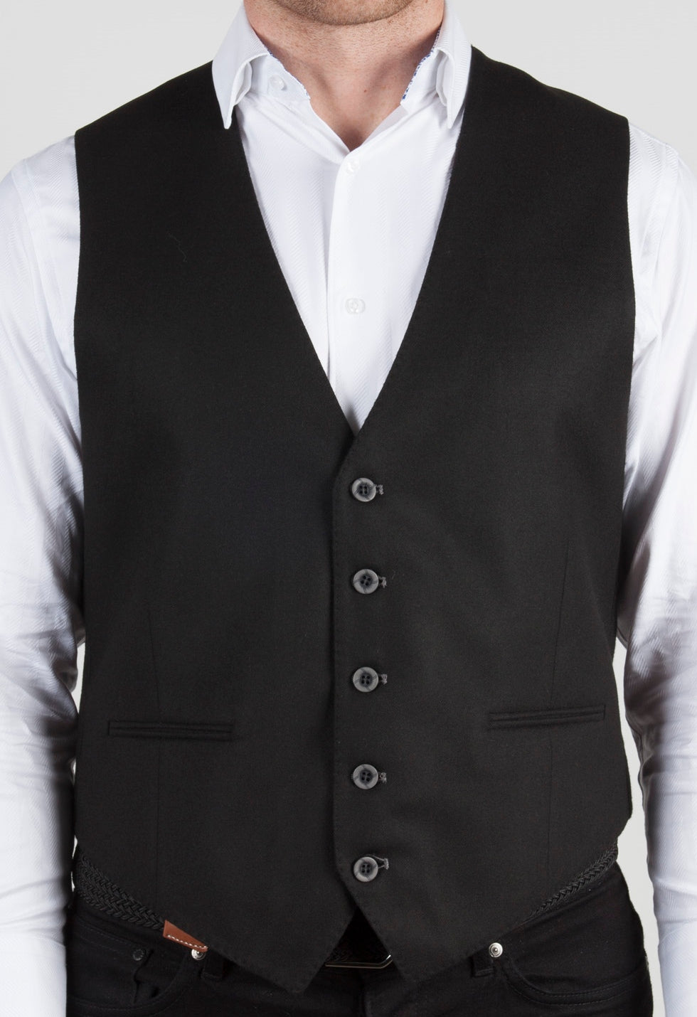 Solid Black Formal Vest, Multi Grey Patterned Back (Big & Tall) 2XLT / Black