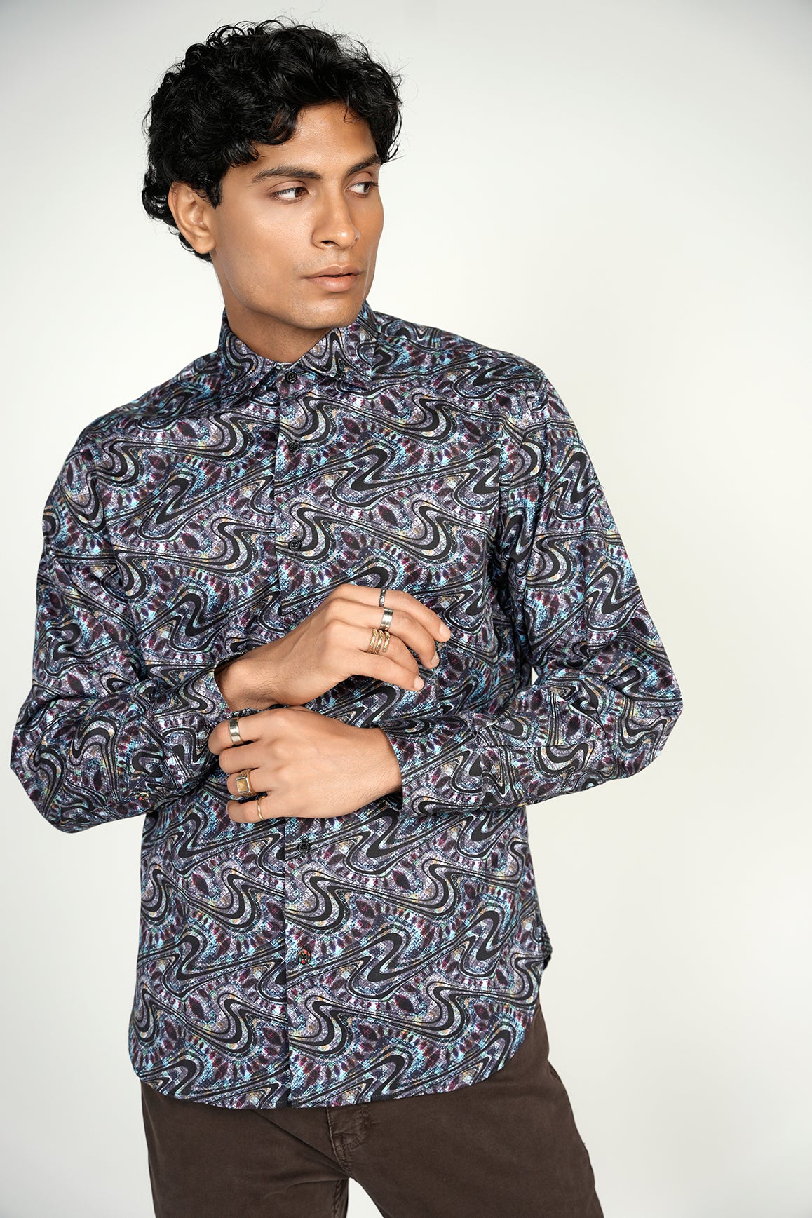 Colorful Black Swirl Shirt Signature Collection M / Multi Colorful Black Swirl Shirt Signature Collection M / Multi