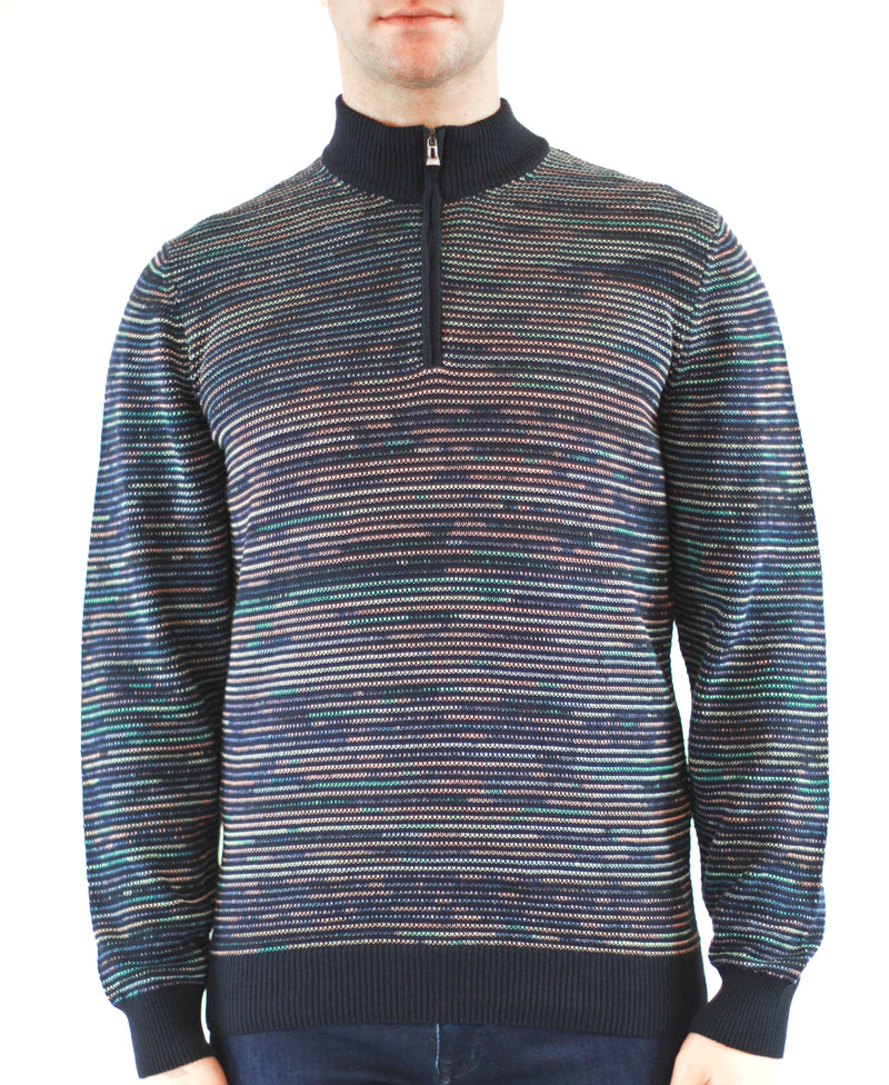 Navy with Peach Multicolor Stripes, 3/4 zip