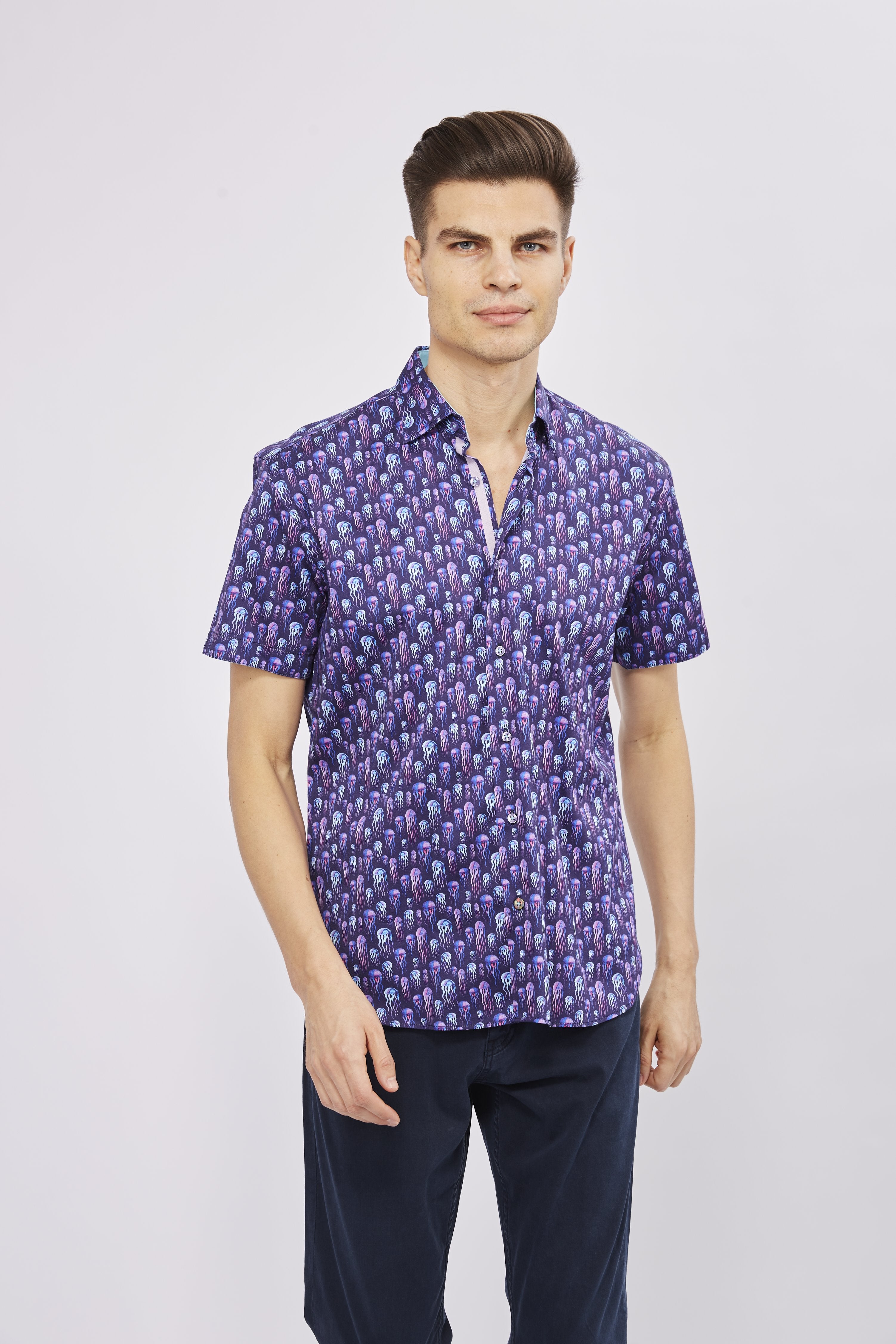 jellyfish dress shirt Chambray Short Sleeve Jellyfish Print Slub Shirt
