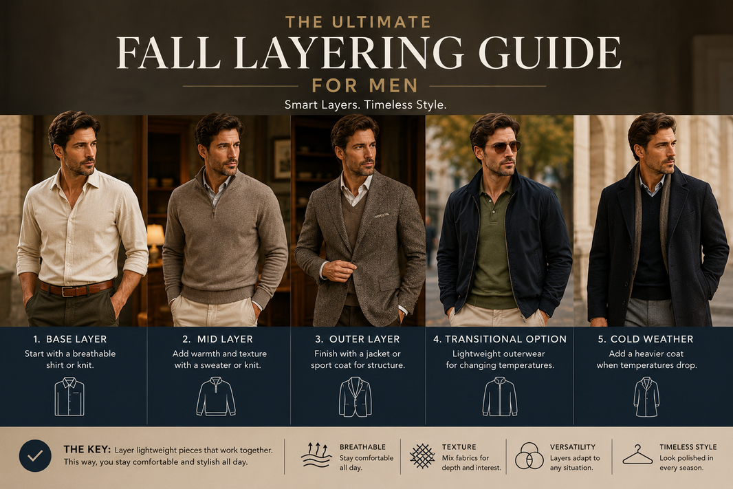 Men's fall layering outfit featuring a premium shirt, sweater and sport coat