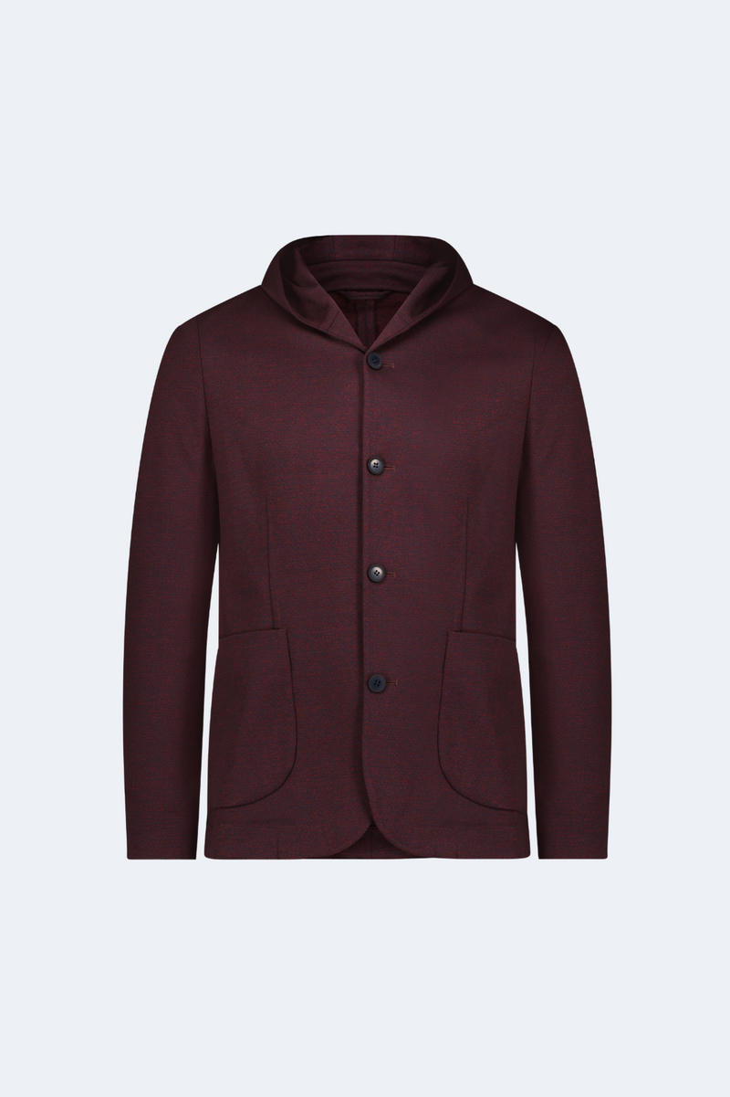 Burgundy Knit Hooded Button Sportcoat