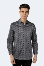 Grey with Black Jacquard Plaid and Circle Shirt