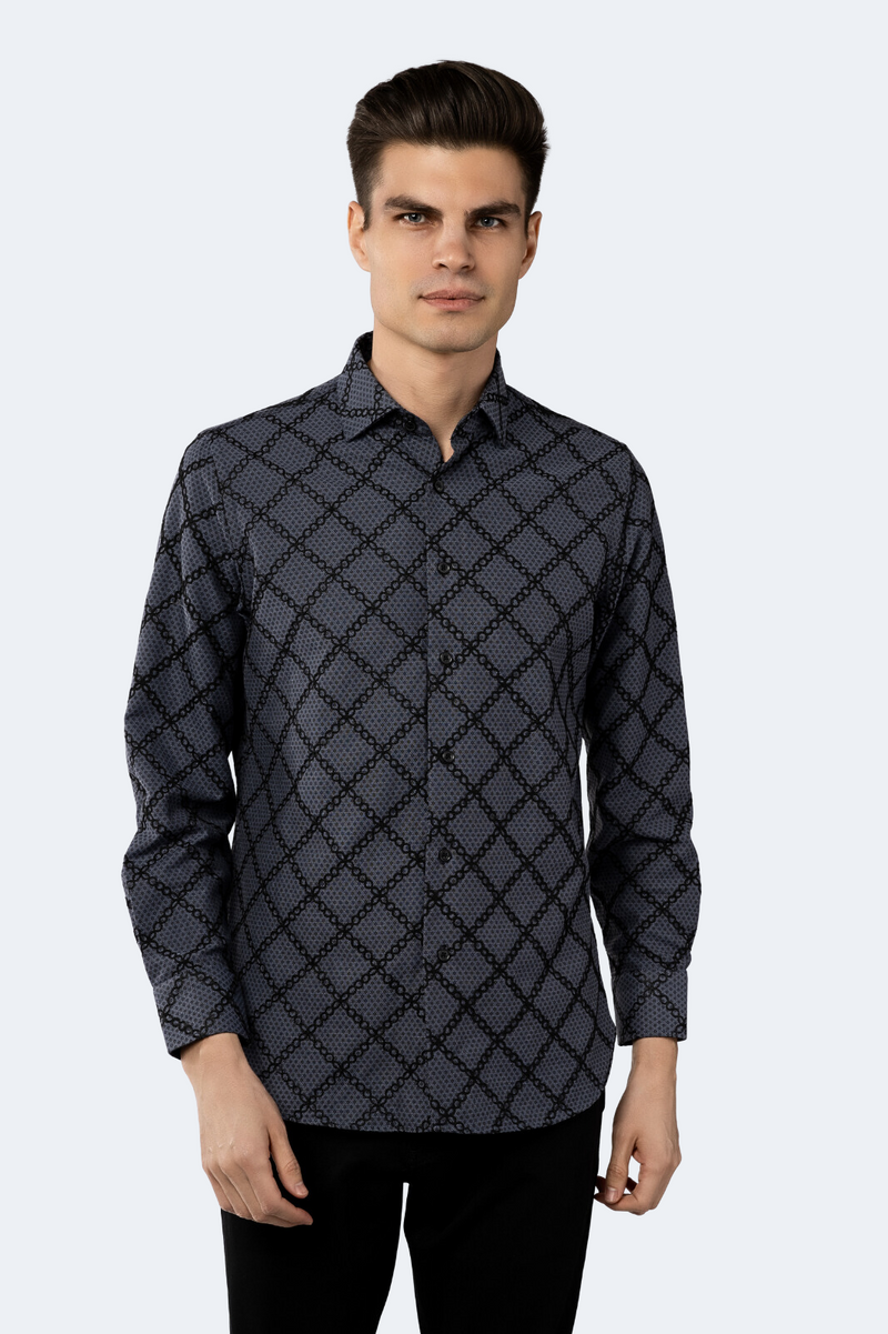 Steel Blue Grey Diamond Jacquard Shirt