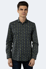 Leo Navy with Green and Blue Floral Print Shirt