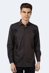 FW23 Brown and Navy Jacquard Floral Shirt