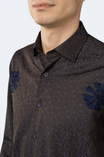 Brown and Navy Jacquard Floral Shirt