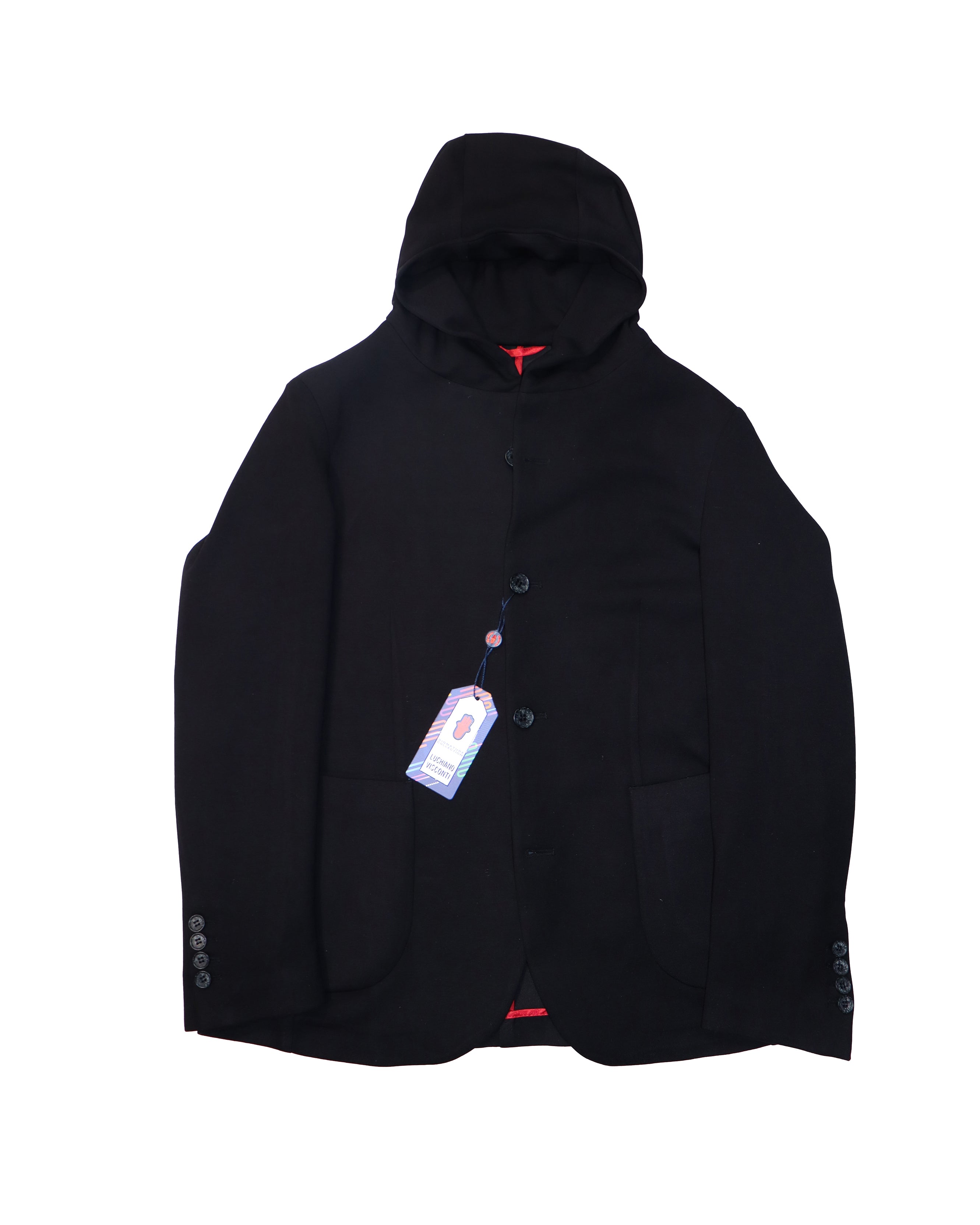 Black Knit Hooded Button Sport Coat