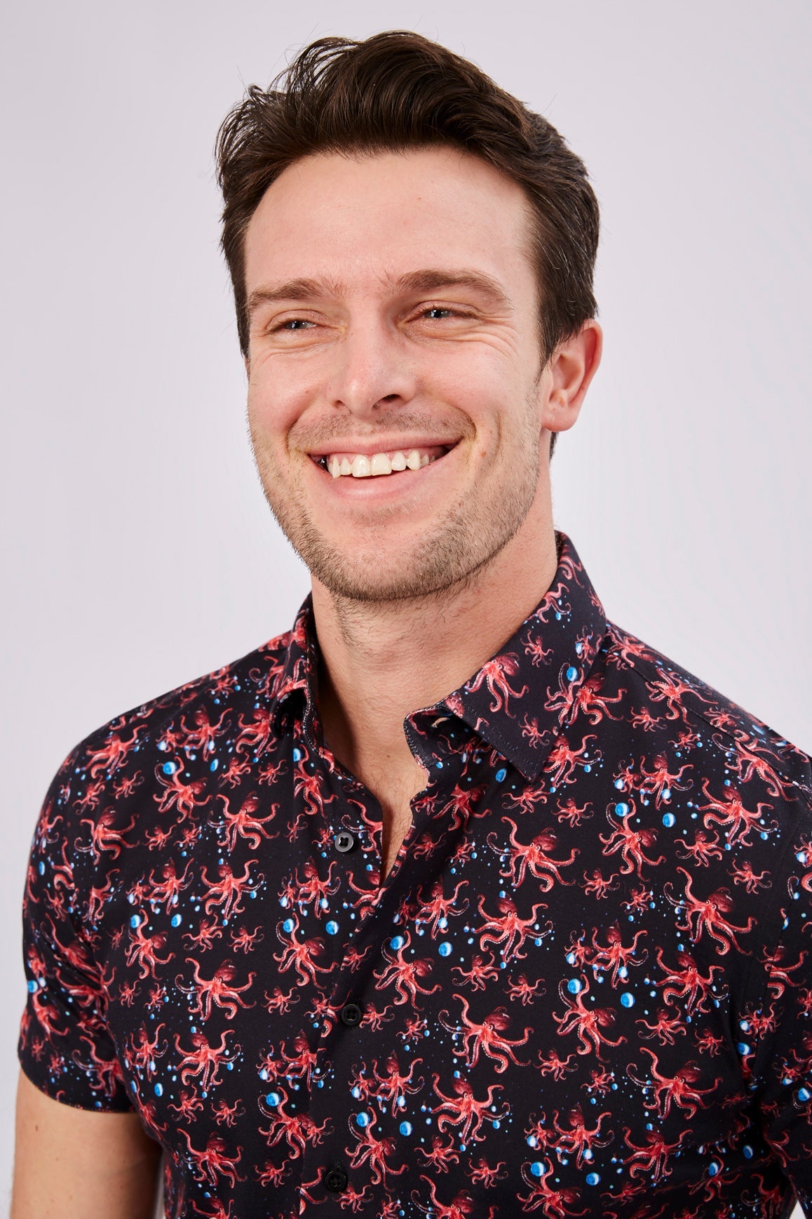 Max Colton Black with Red Octopus and Blue Bubbles Short Sleeve Shirt
