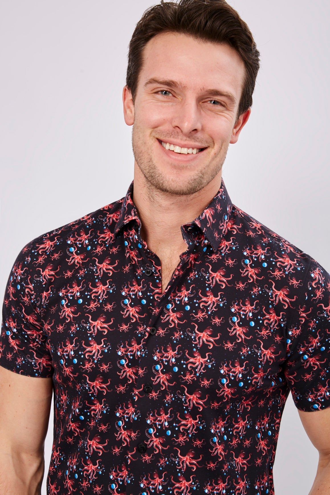 Max Colton Black with Red Octopus and Blue Bubbles Short Sleeve Shirt