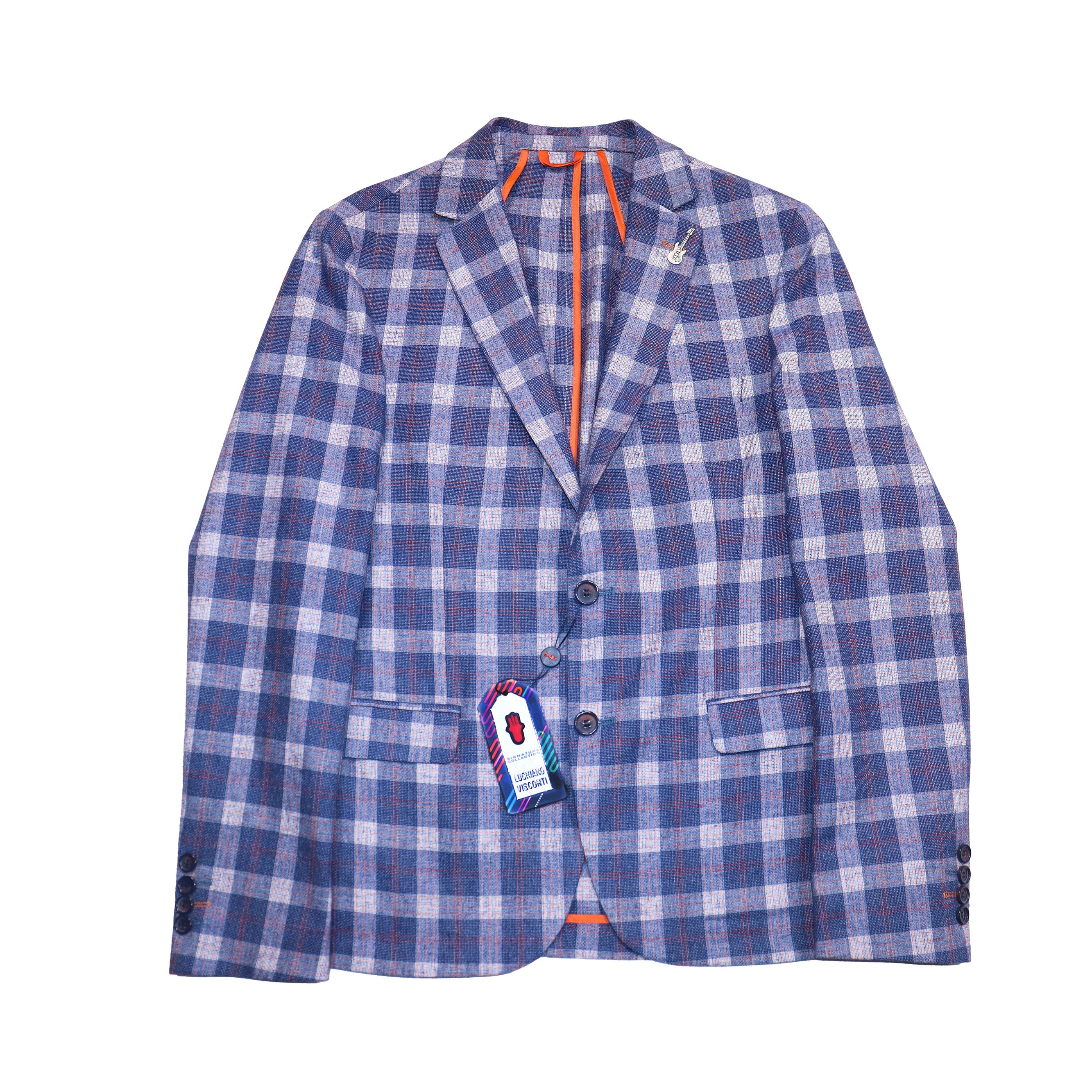 Blue, Orange and Beige Plaid Weave