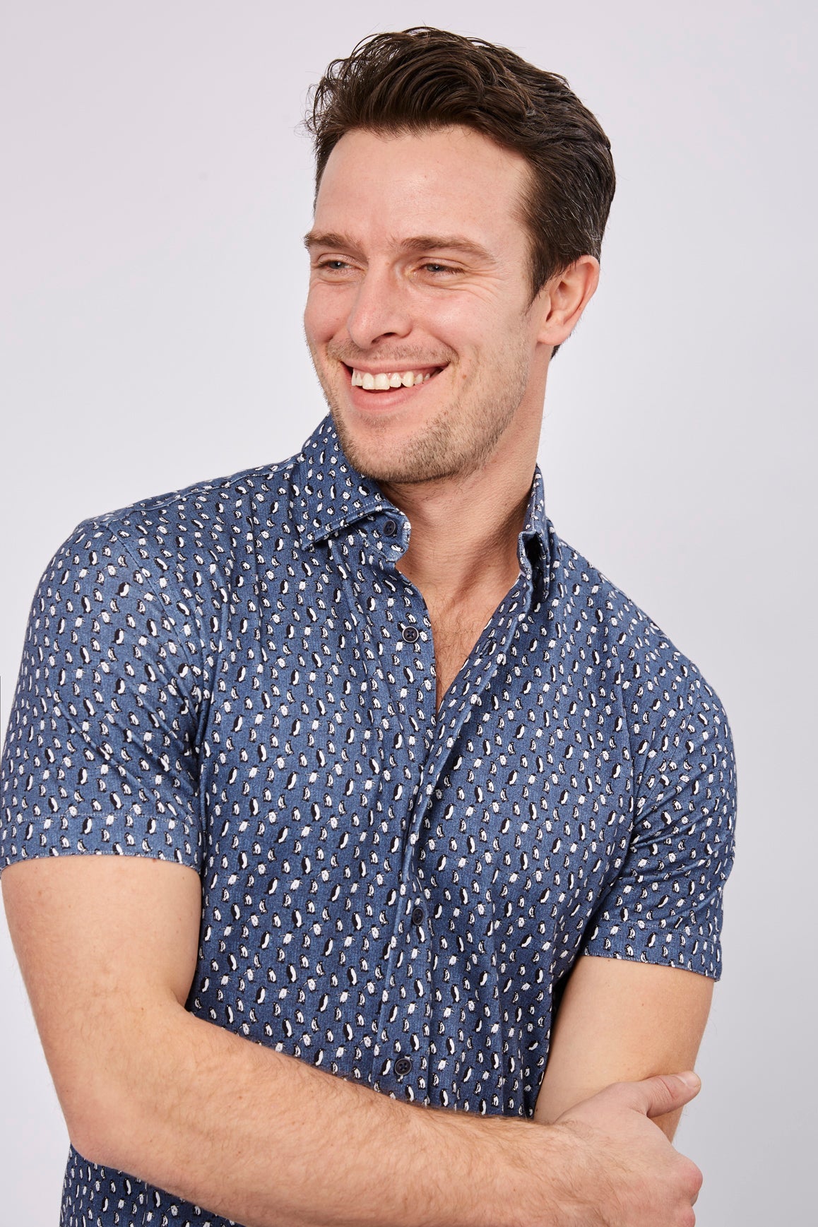 Max Colton Denim Blue with Small Penguin Design Short Sleeve Jersey Knit