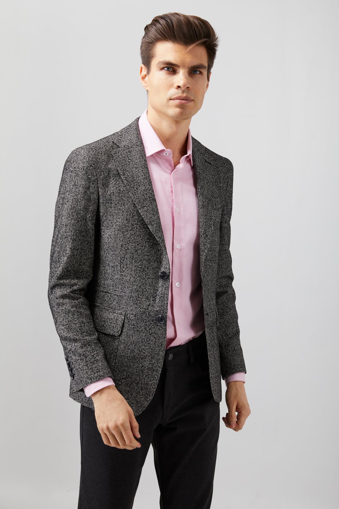 Black and White Zip Up Houndstooth Sport Coat