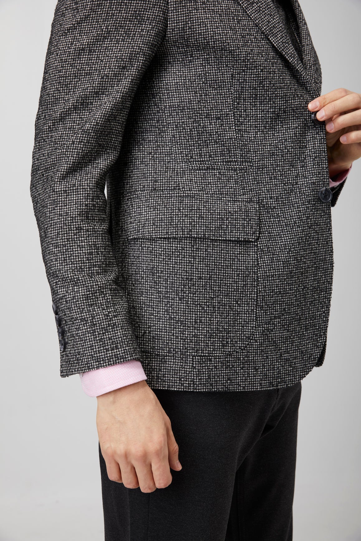 Black and White Zip Up Houndstooth Sport Coat