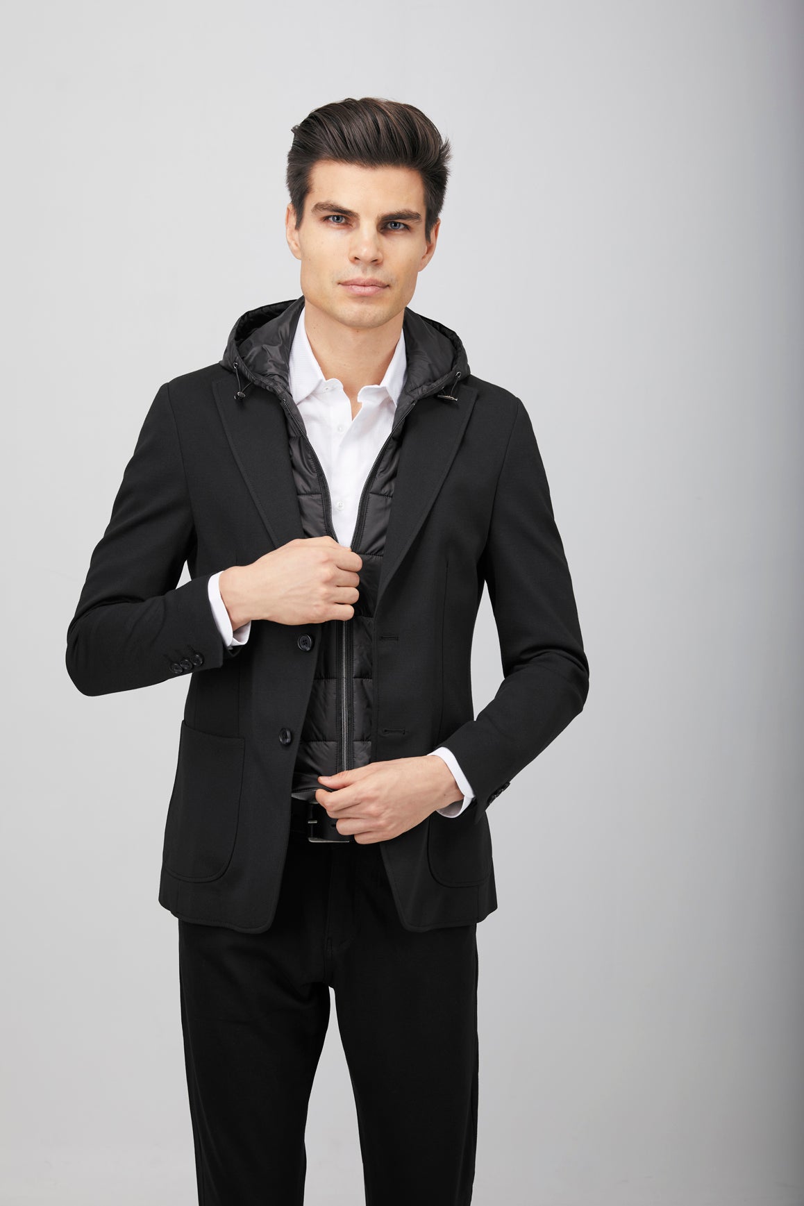 Black Puffer Hood Sport Coat