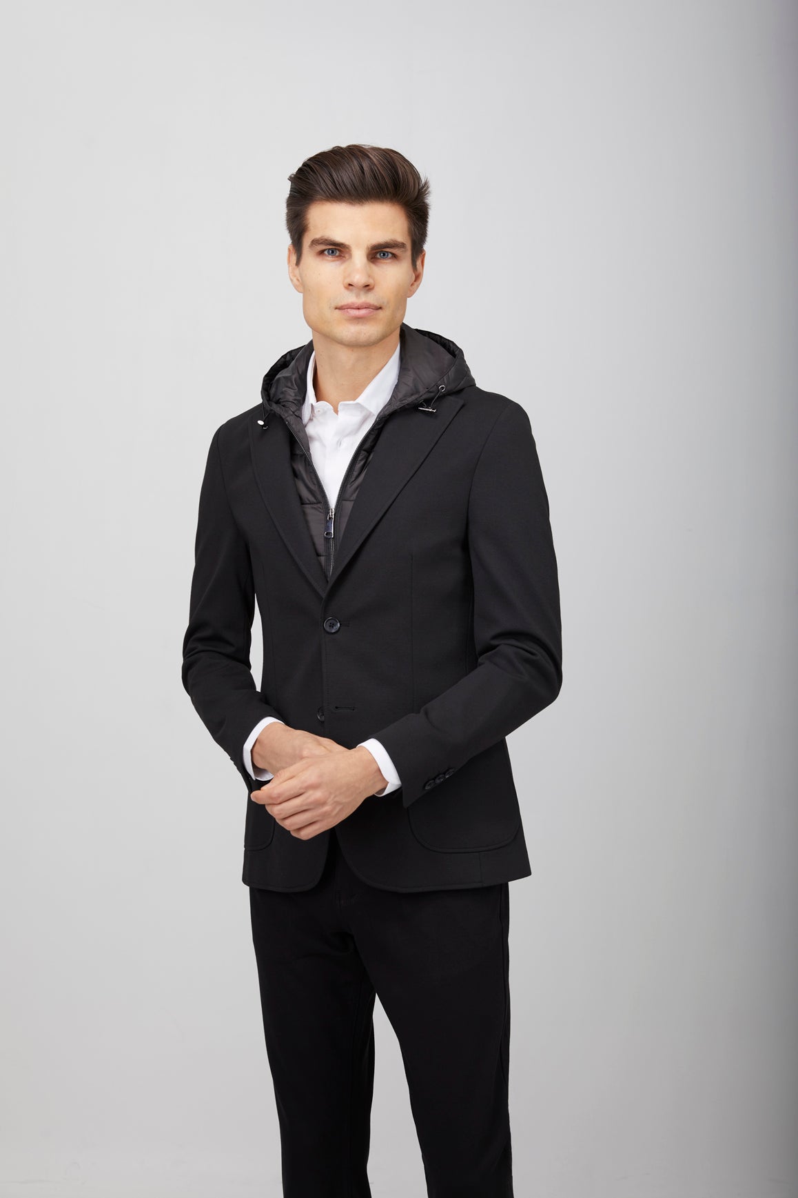 Black Puffer Hood Sport Coat